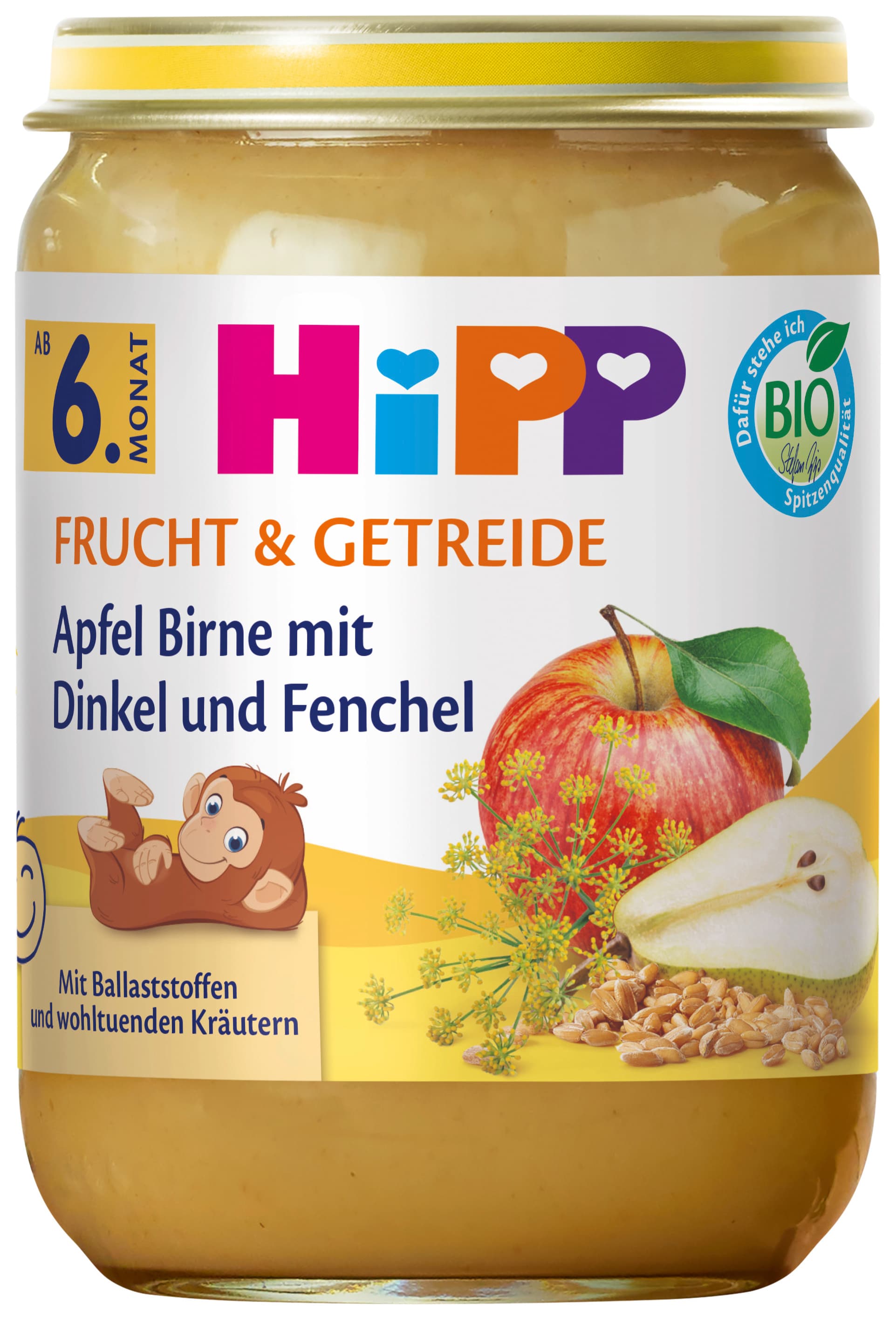 HiPP Bio Frucht und Getreide Apfel Birne mit Dinkel und Fenchel