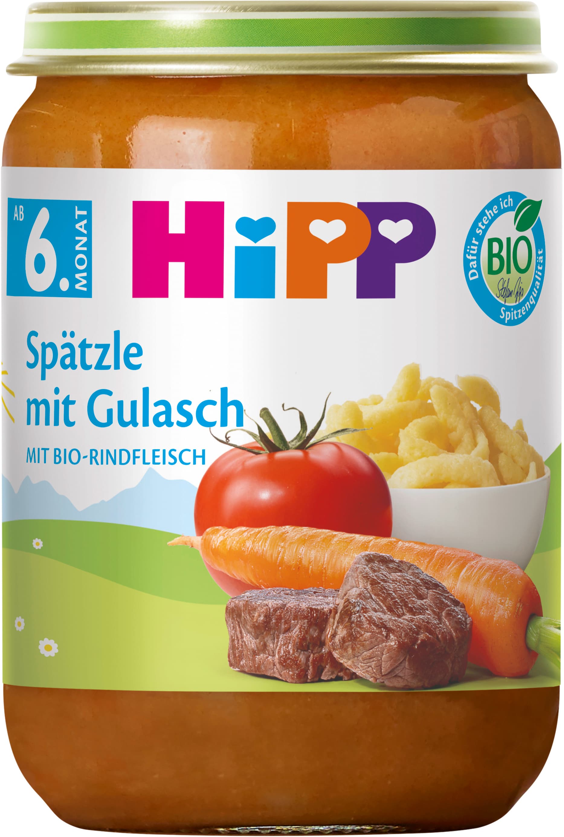 Hipp Spätzle mit Gulasch mit Bio-Rindfleisch