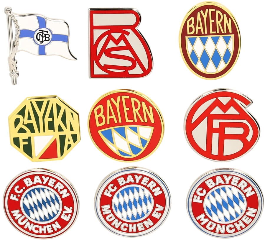 FC BAYERN MÜNCHEN Pin Box Logos 9er Pack