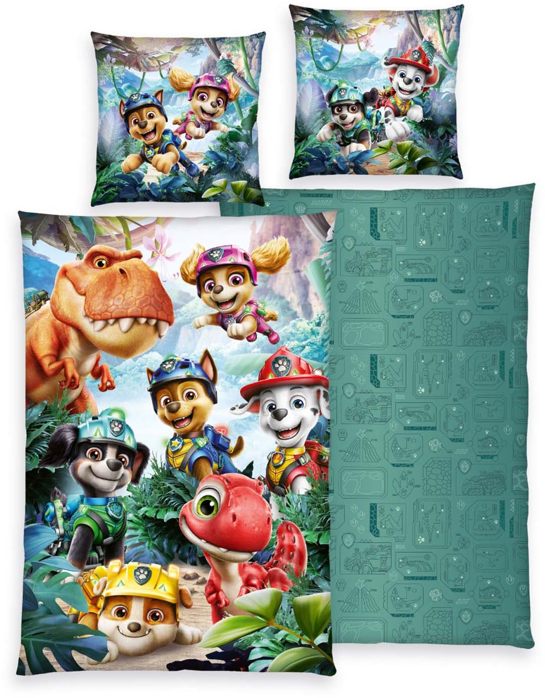 Paw Patrol Dino Kinderbettwäsche 80x80cm, 135x200cm