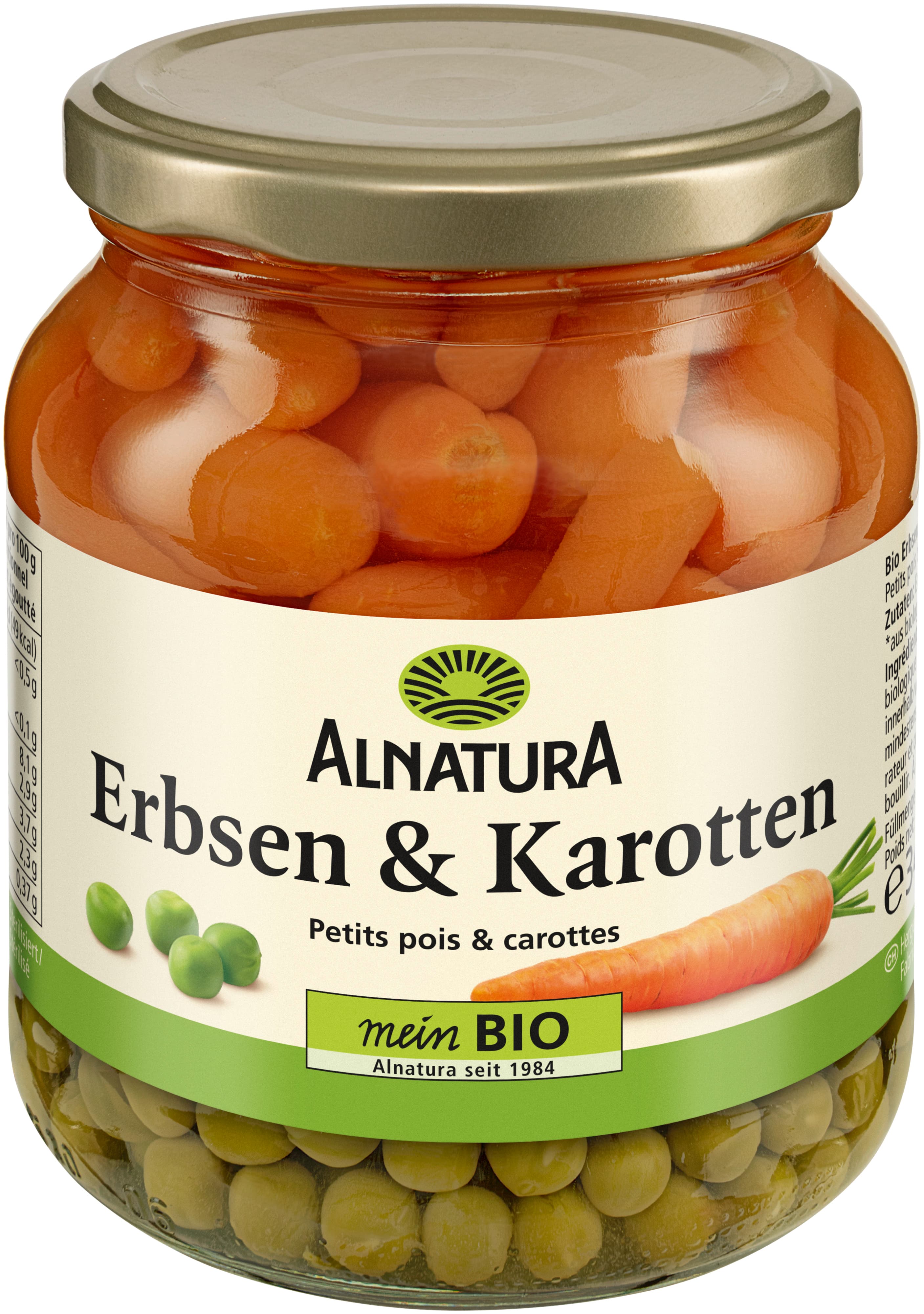 Alnatura Bio Erbsen und Karotten, Glas