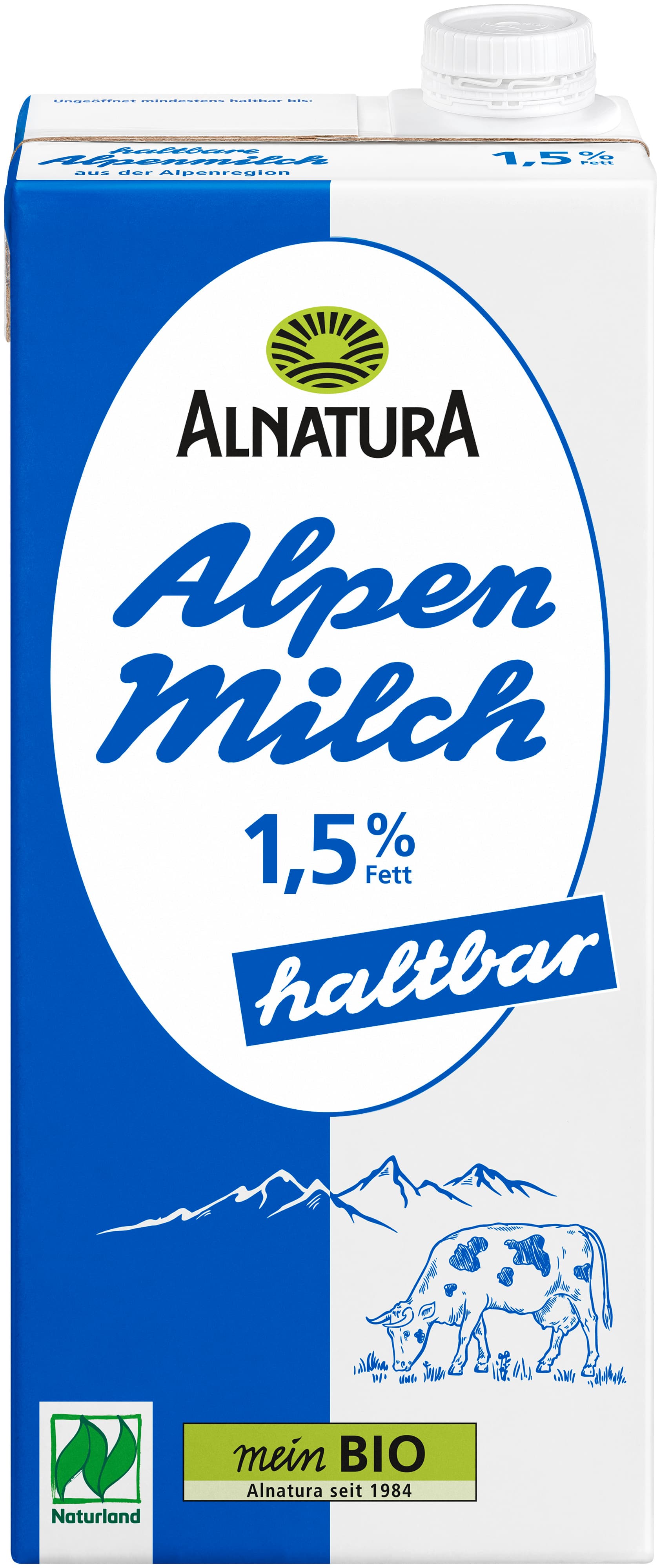 Alnatura Bio Haltbare fettarme Alpenmilch 1,5% Fett
