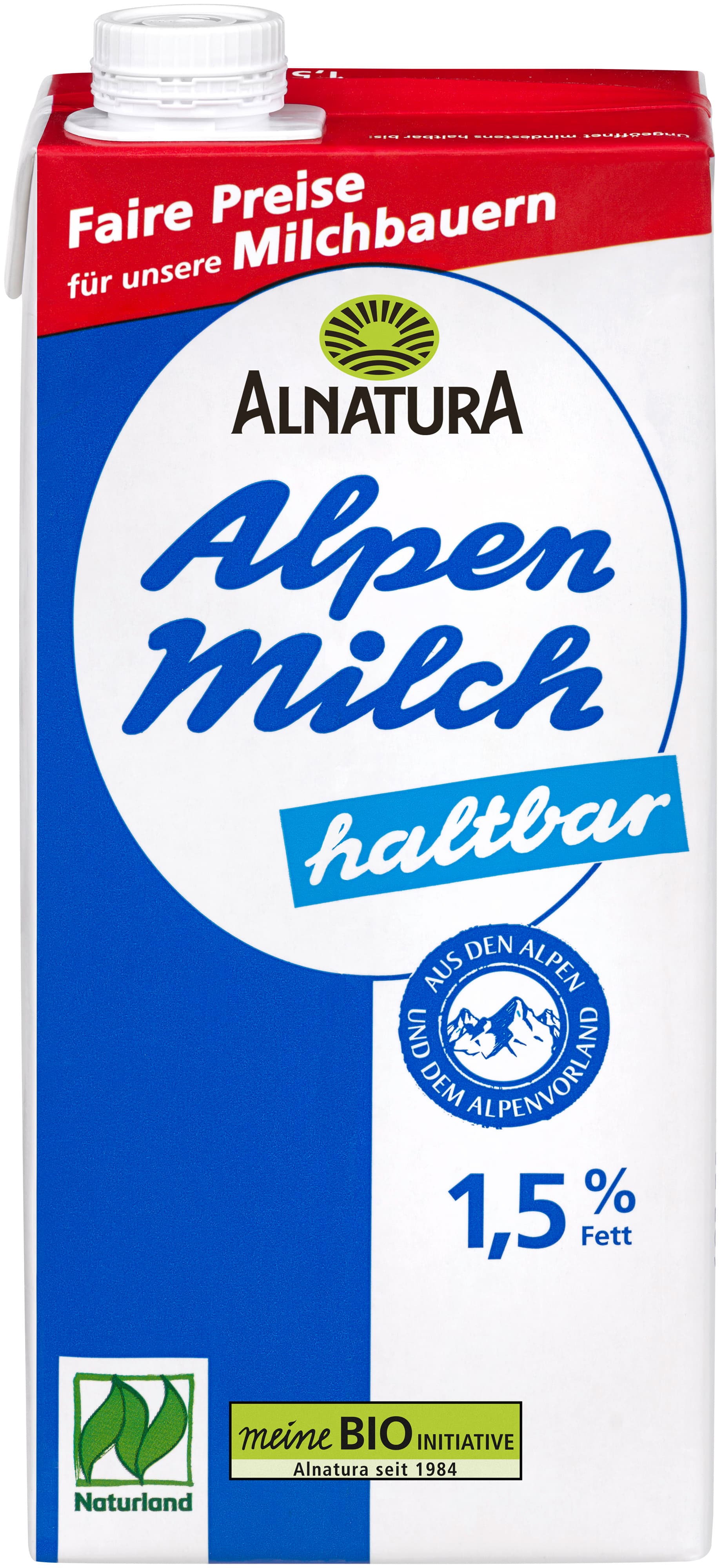 Alnatura Bio Haltbare fettarme Alpenmilch 1,5% Fett