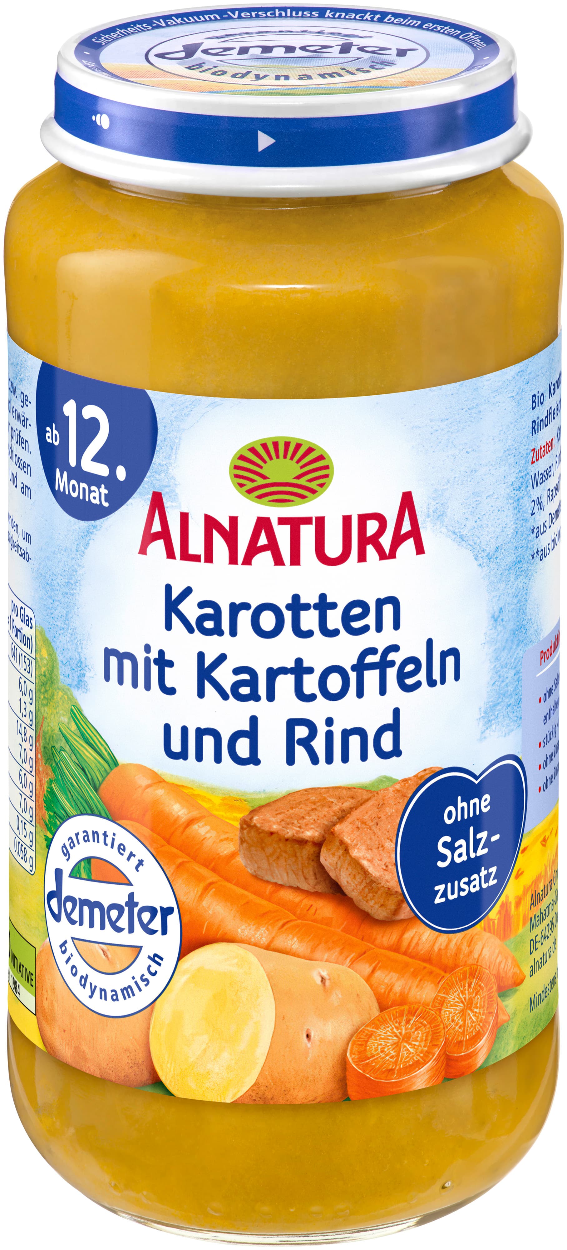Alnatura Bio Karotte-Kartoffel-Rind, Babygläschen (ab 12. Mon.)