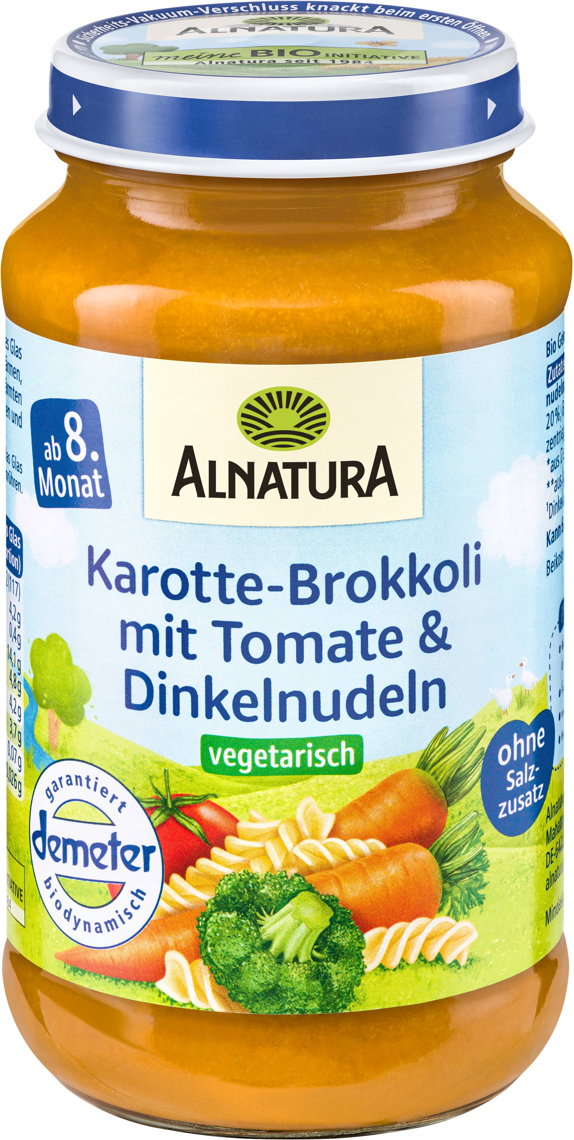 Alnatura Bio Karotte-Brokkoli-Tomate mit Dinkelnudeln, Babygläschen (ab 8. Mon.)