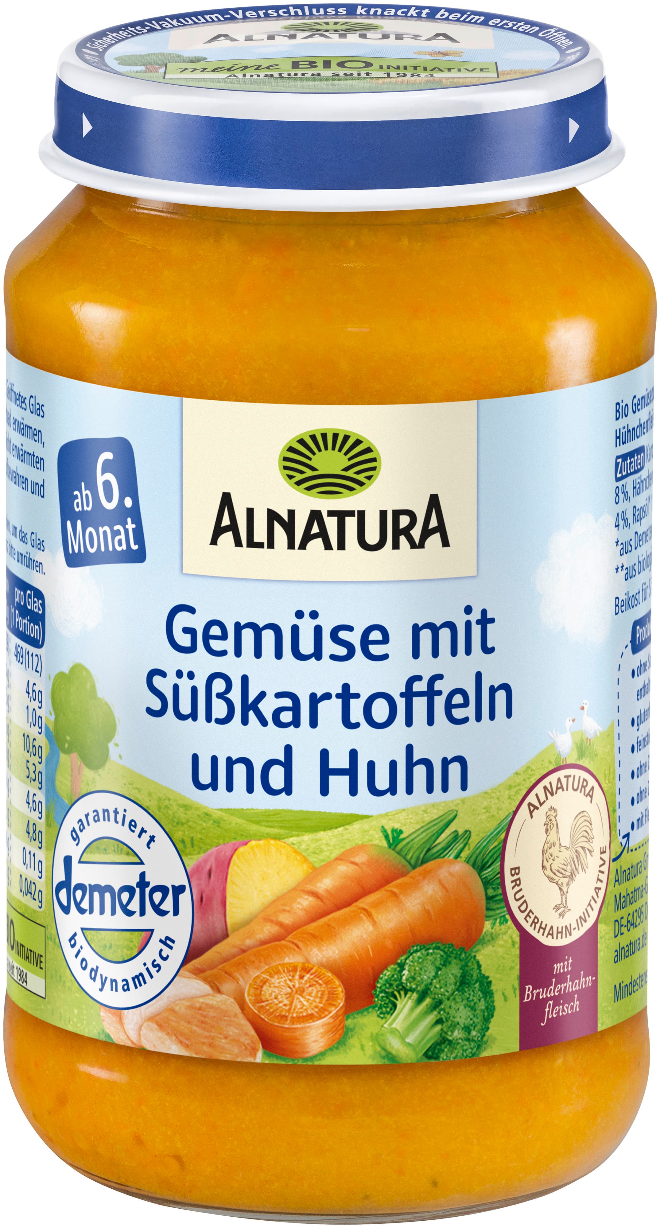 Alnatura Bio Gemüse-Süßkartoffel-Huhn, Babygläschen (ab 6. Mon.)