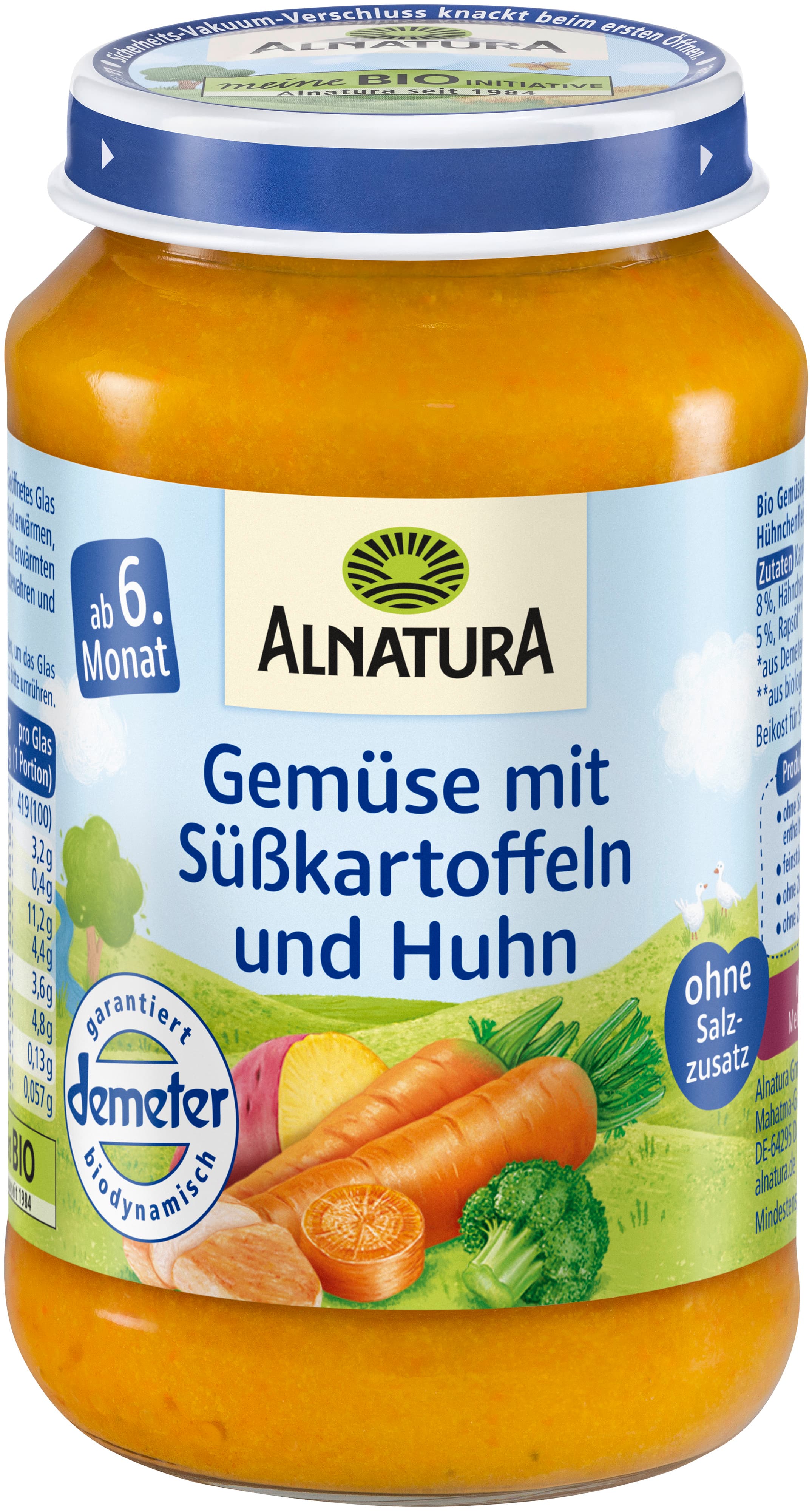 Alnatura Bio Gemüse-Süßkartoffel-Huhn, Babygläschen (ab 6. Mon.)