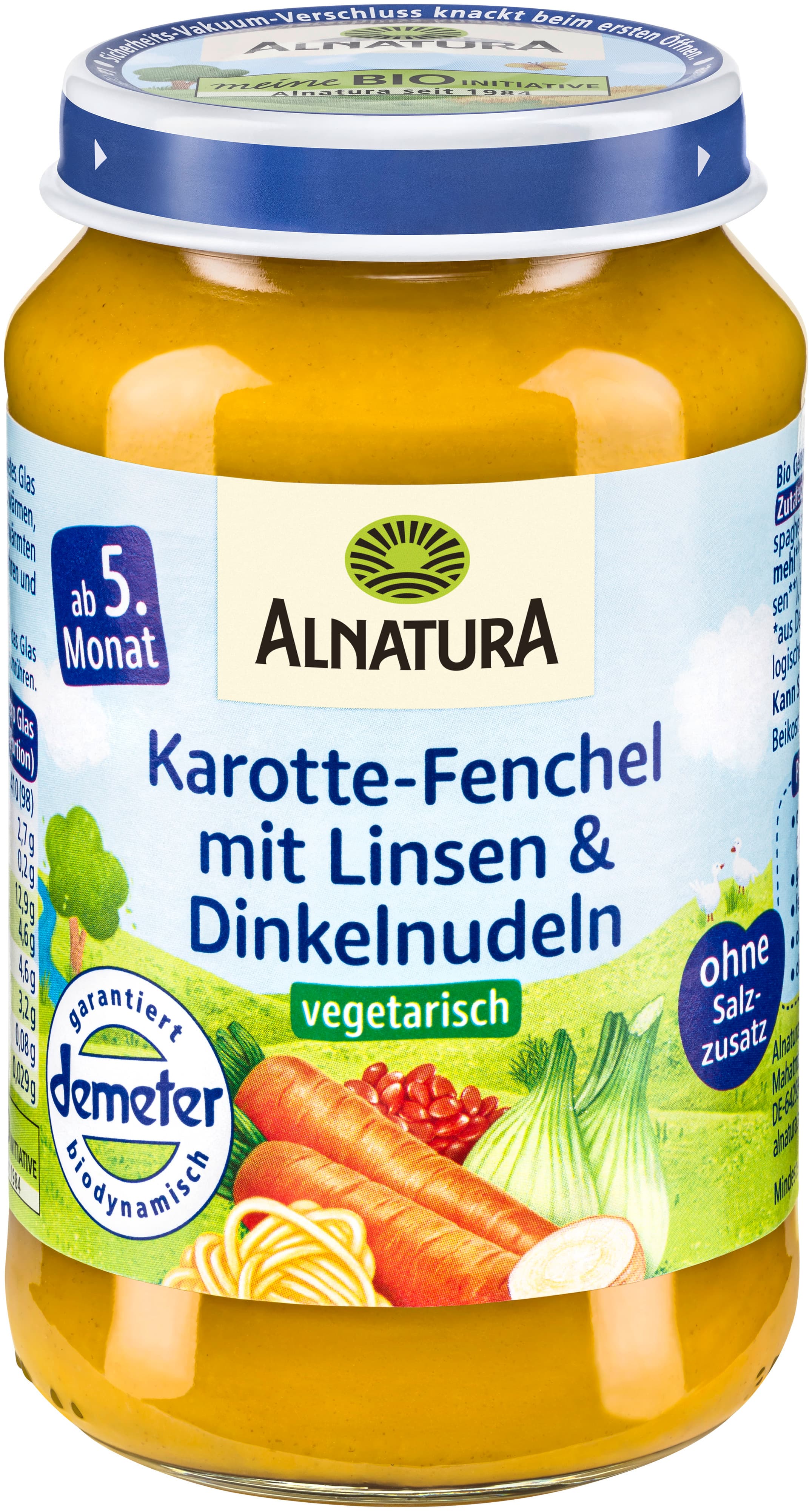 Alnatura Bio Karotten-Fenchelgemüse-Dinkelnudeln Babygläschen
