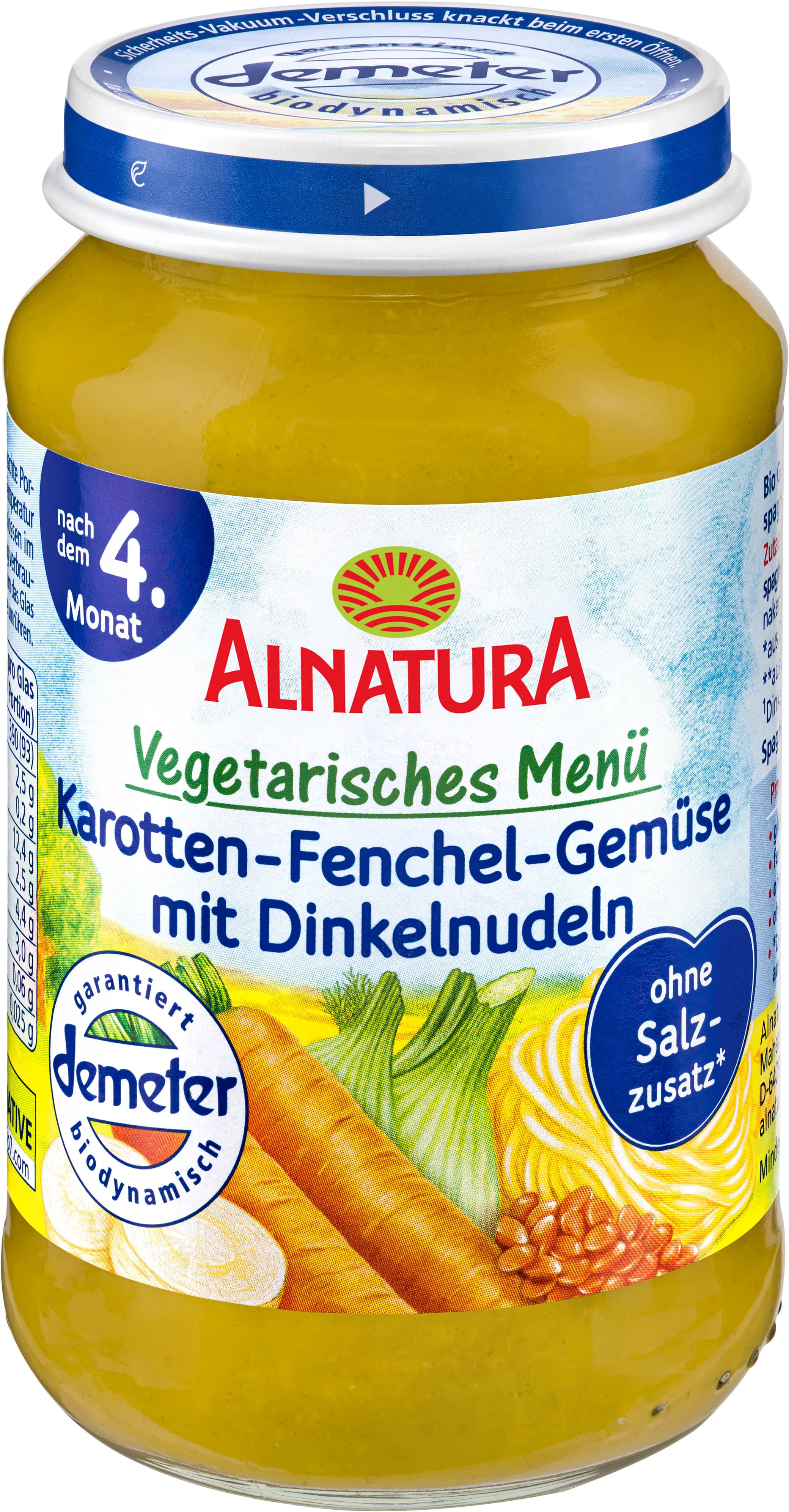 Alnatura Bio Karotten-Fenchelgemüse-Dinkelnudeln Babygläschen
