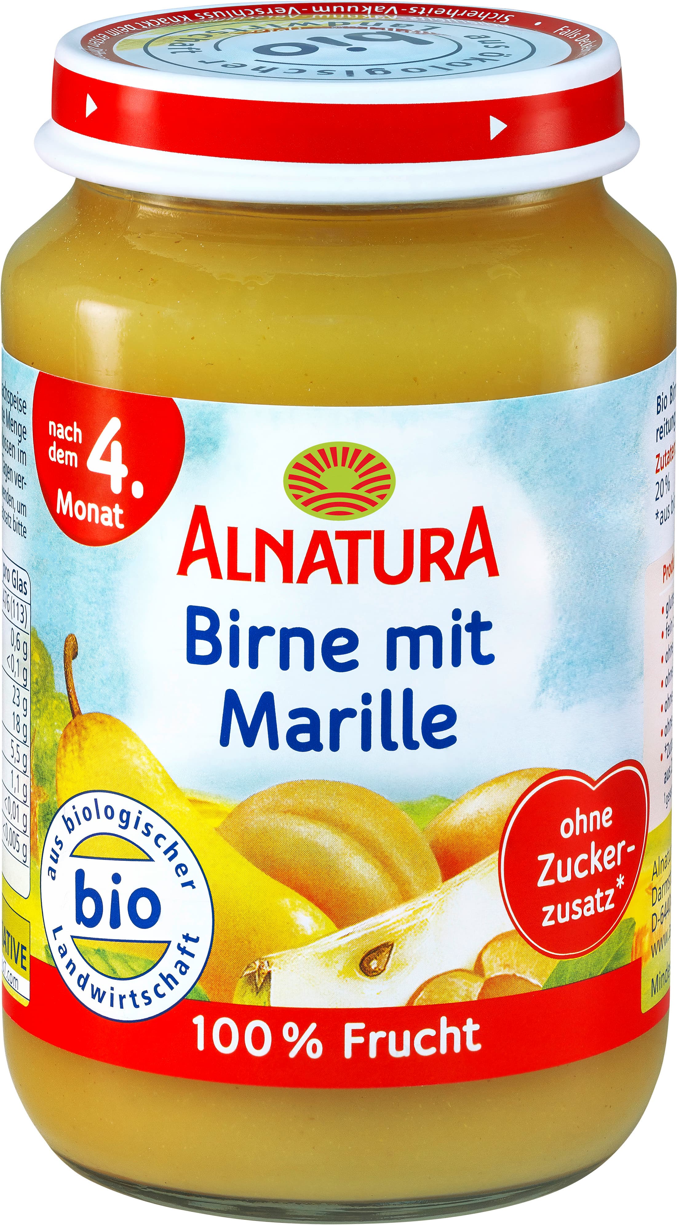 Tarro de puré de pera y albaricoque orgánico Alnatura para bebés