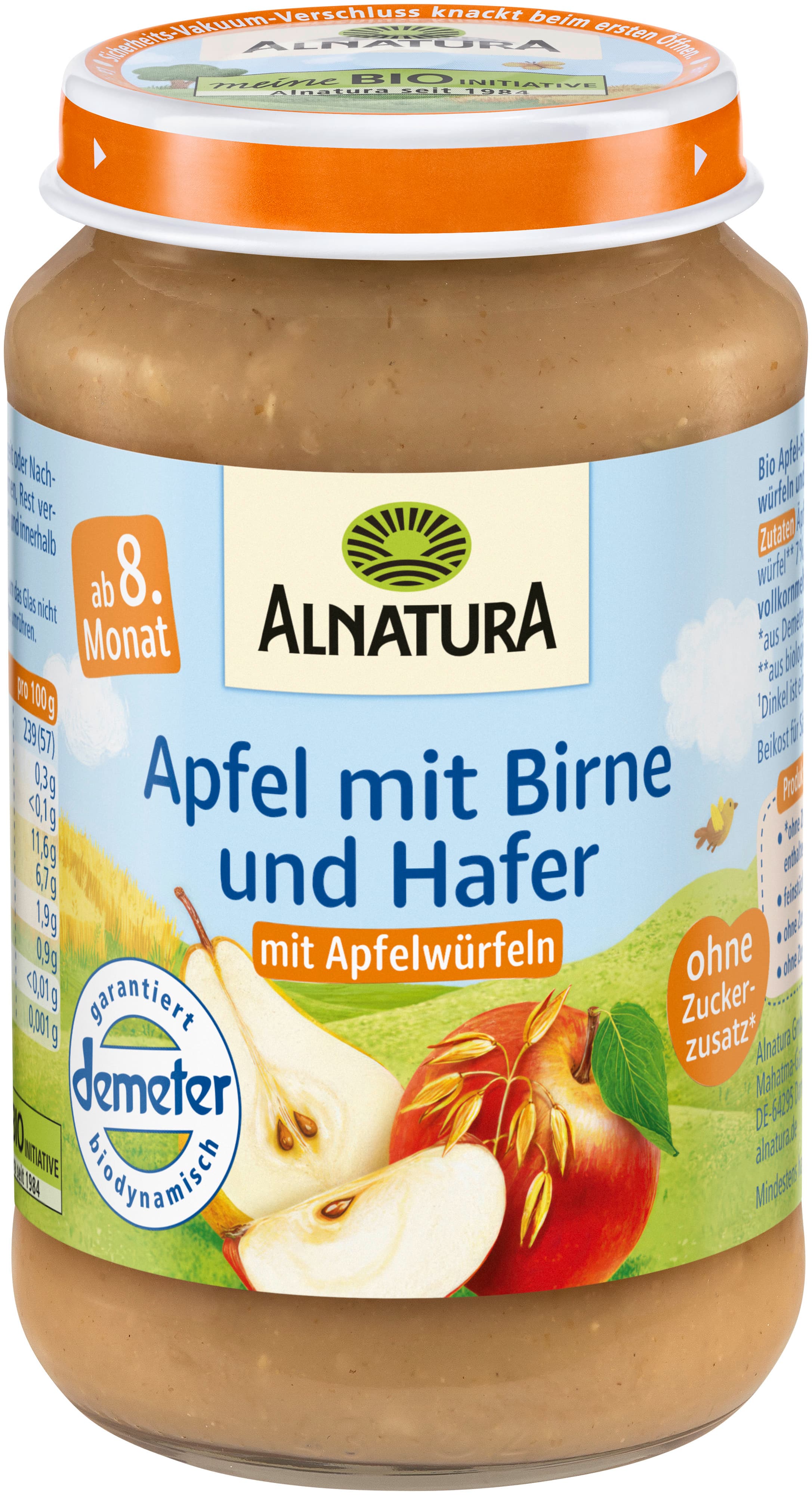 Alnatura Bio Apfel mit Birne & Hafer Babygläschen