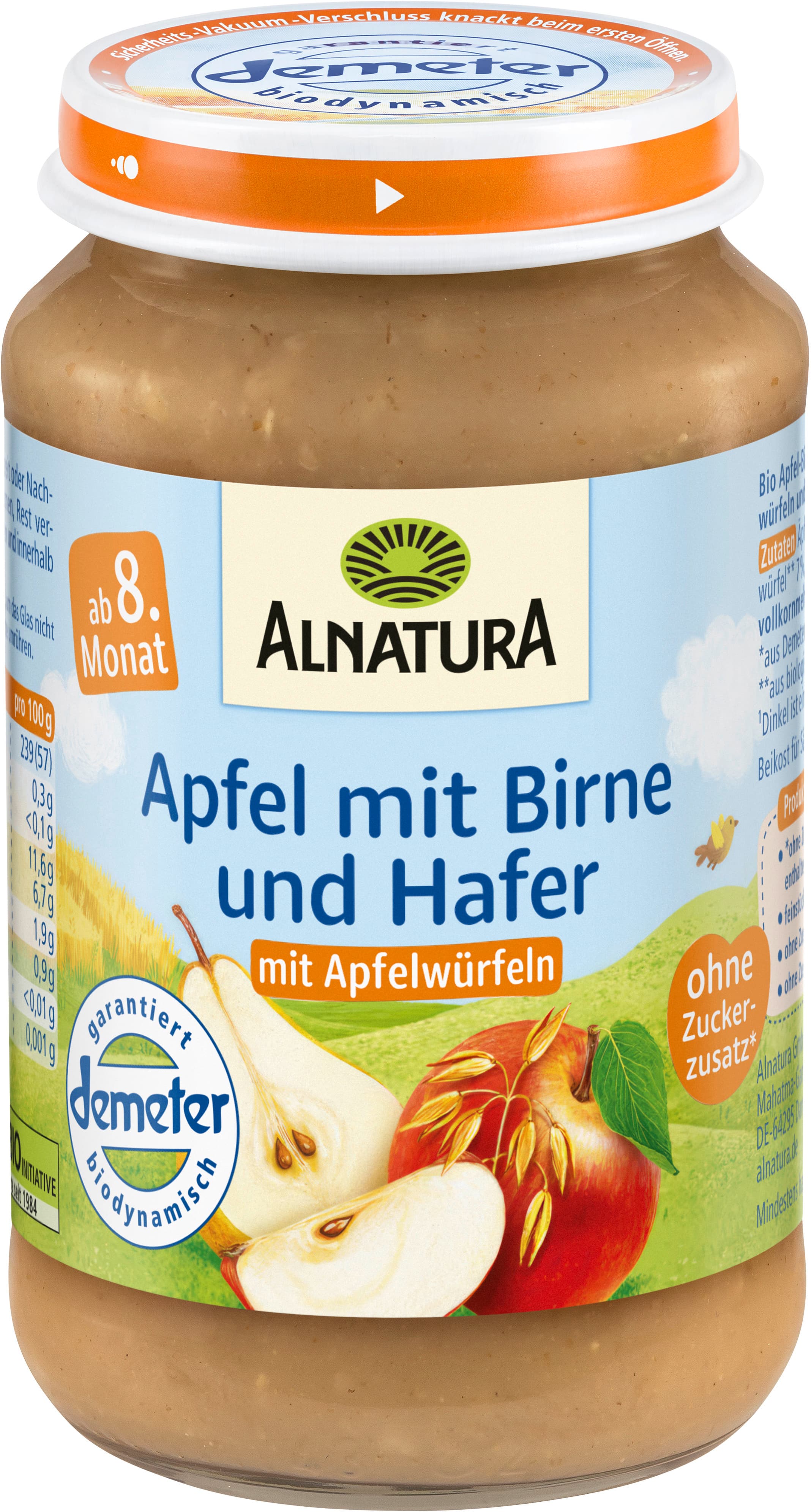 Alnatura Bio Apfel mit Birne & Hafer Babygläschen