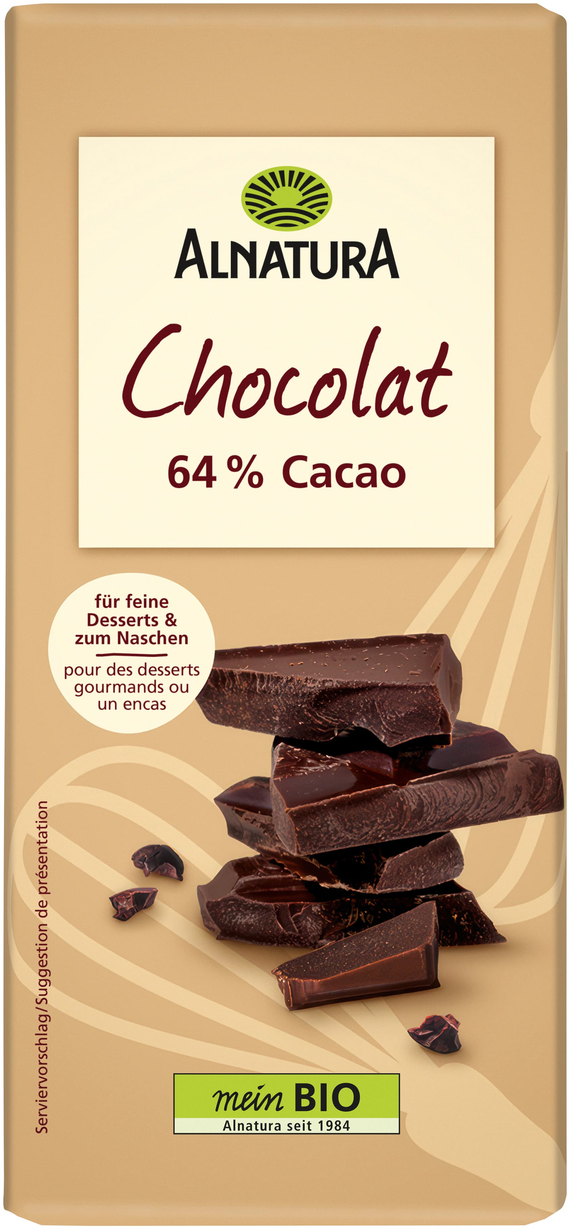 Chocolate orgánico Alnatura 64%, chocolate negro para Postres