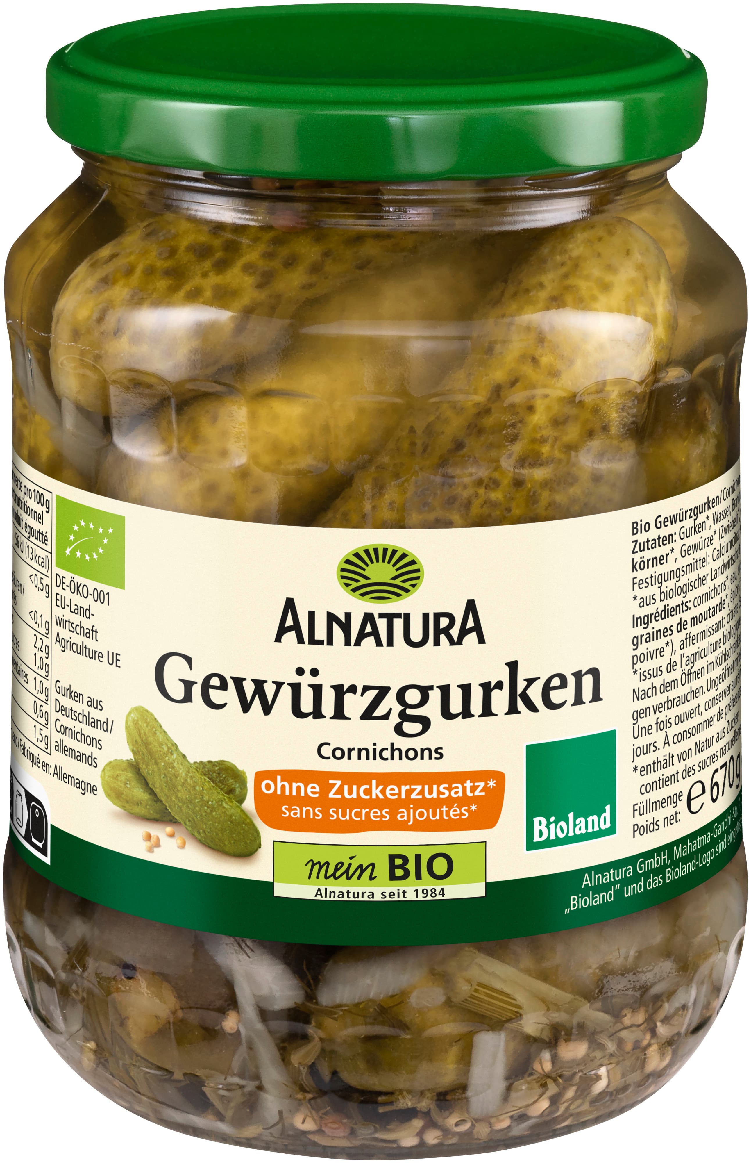 Alnatura Bioland-Gewürzgurken ungesüßt
