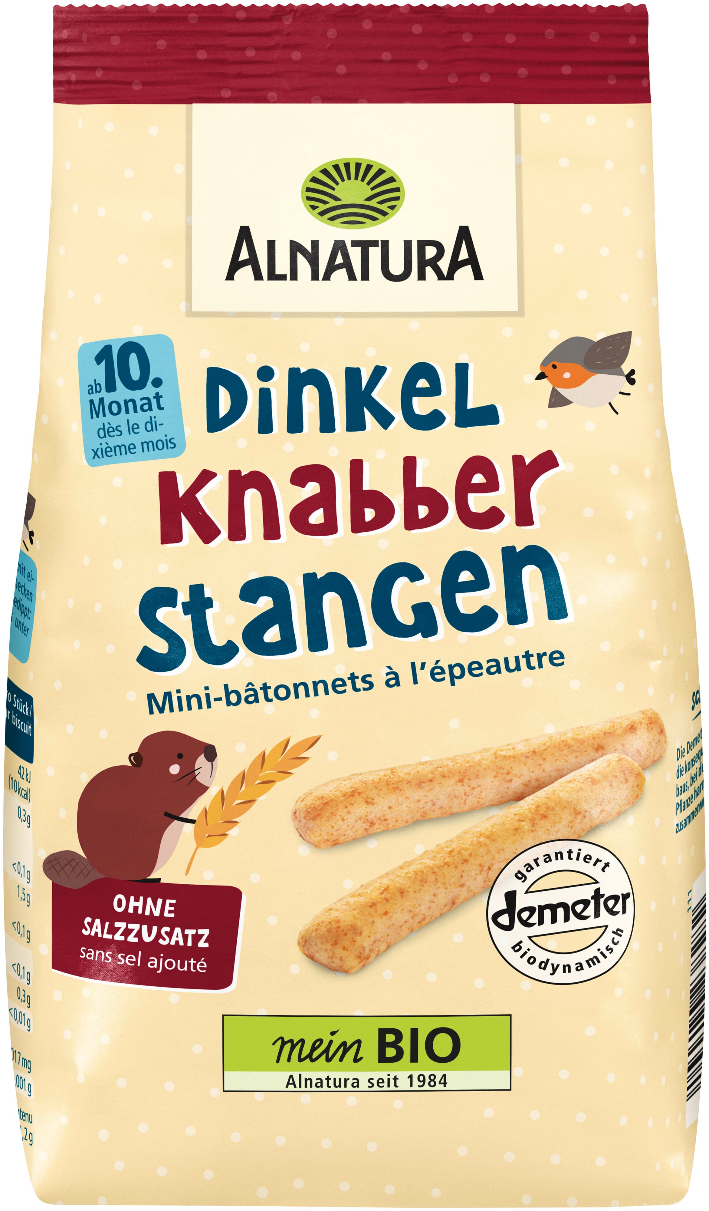 Palitos de espelta orgánicos Alnatura para niños pequeños a partir de 1 año.