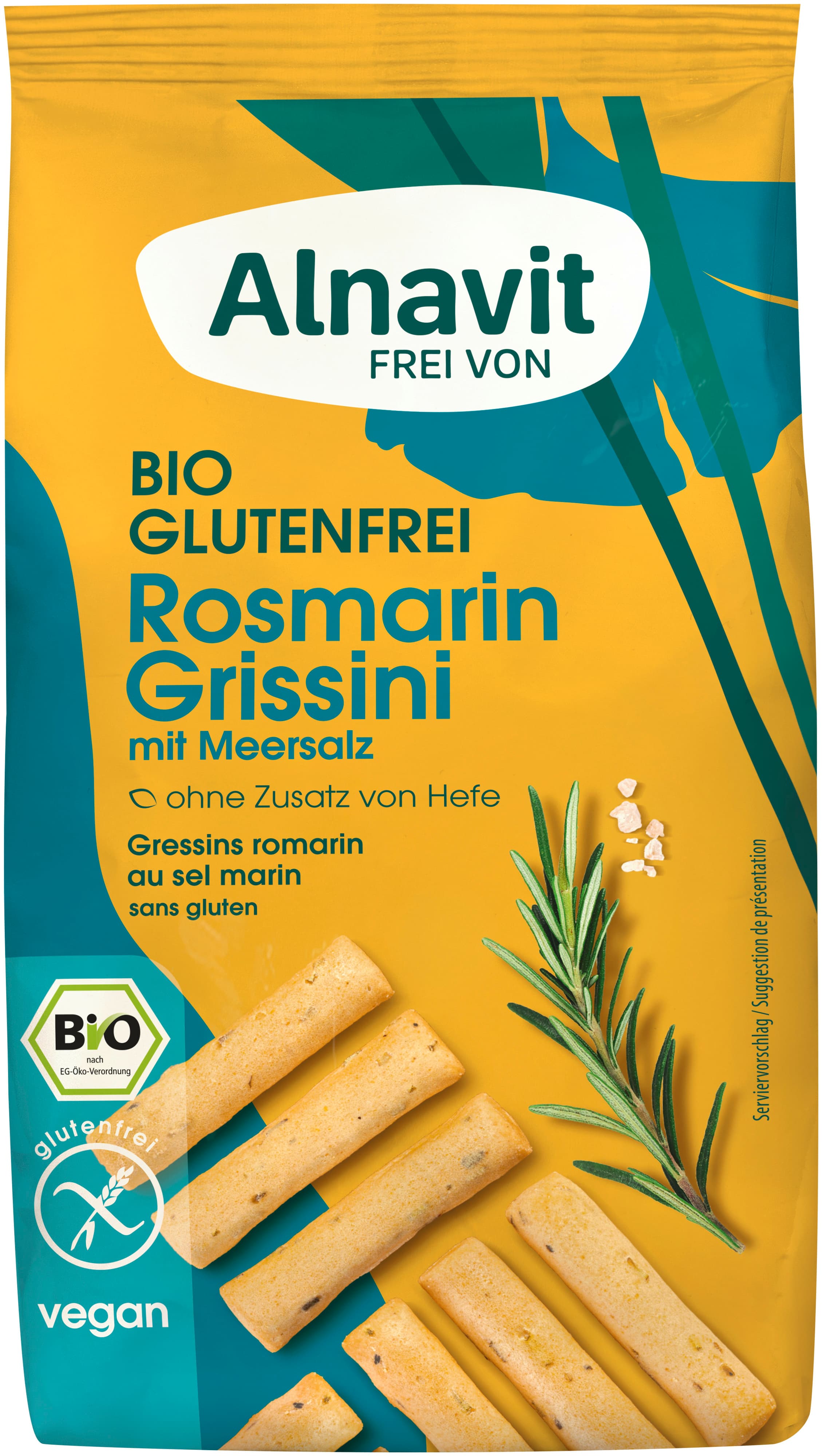 Alnavit Bio Rosmarin Grissini mit Meersalz glutenfrei
