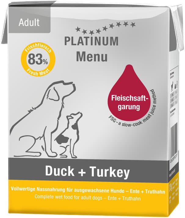 PLATINUM Hundenassfutter Menu Duck + Turkey