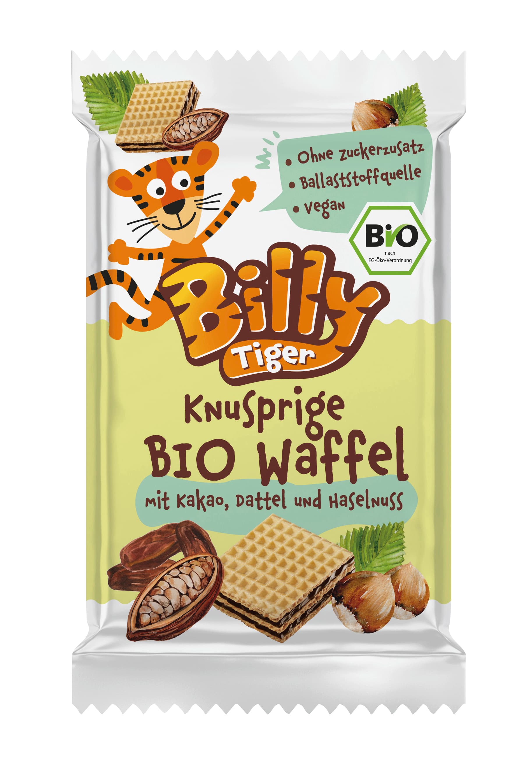 Billy Tiger BIO Knusprige Waffel mit Kakao, Dattel & Haselnuss
