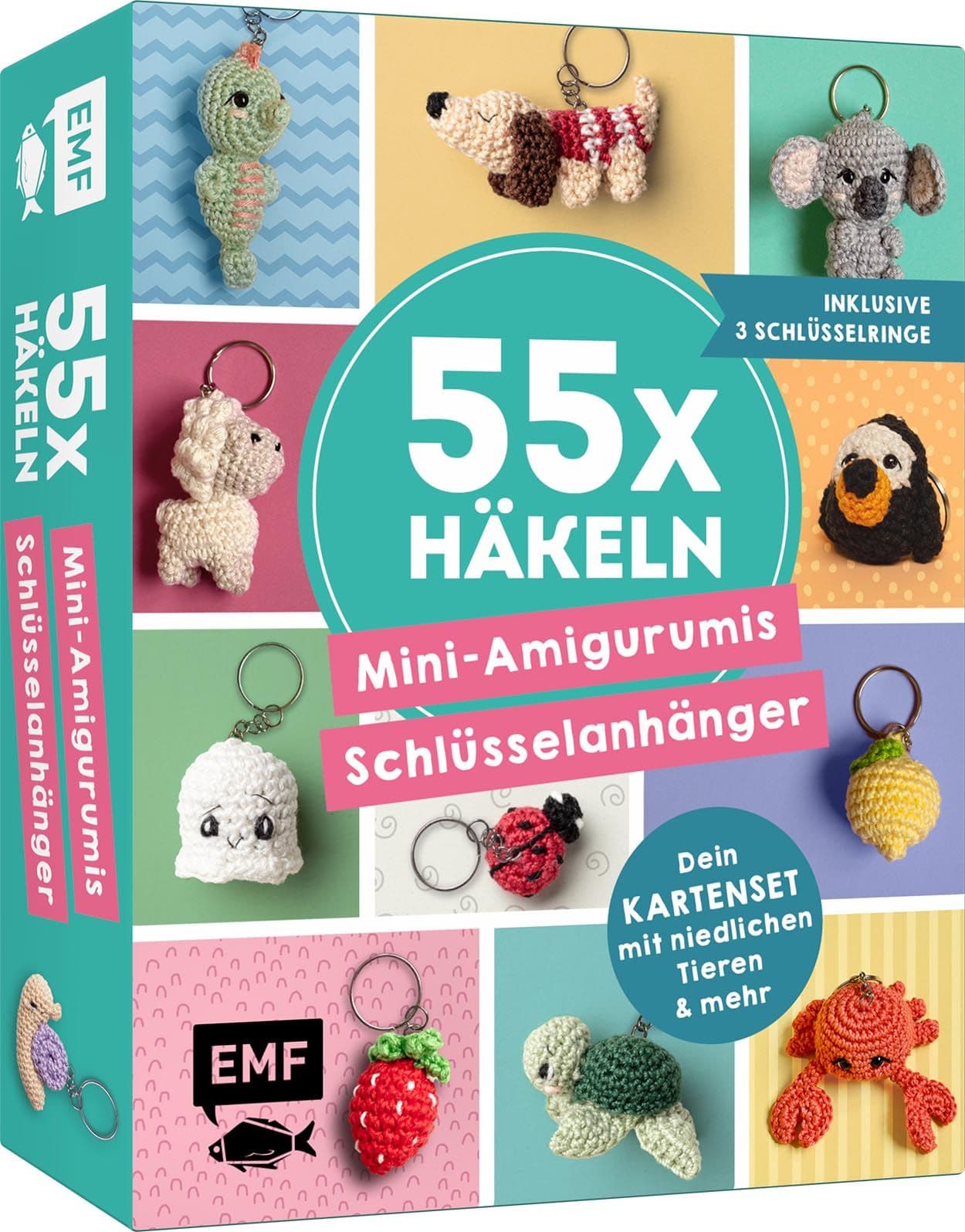 55 x häkeln – Mini-Amigurumis Schlüsselanhänger: Dein Kartenset mit niedlichen Tieren & mehr