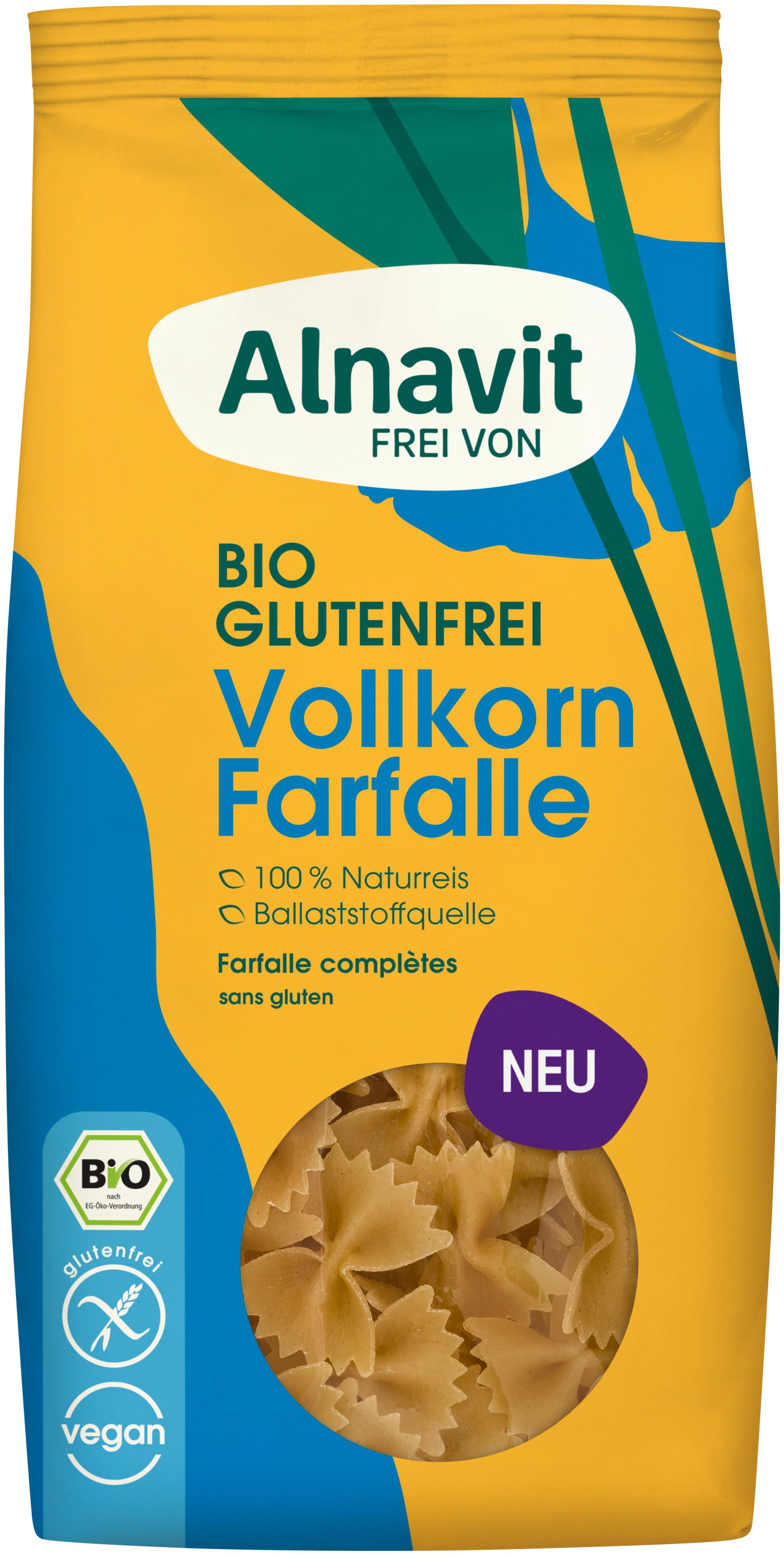 Farfalle integral orgánico sin gluten de Alnavit