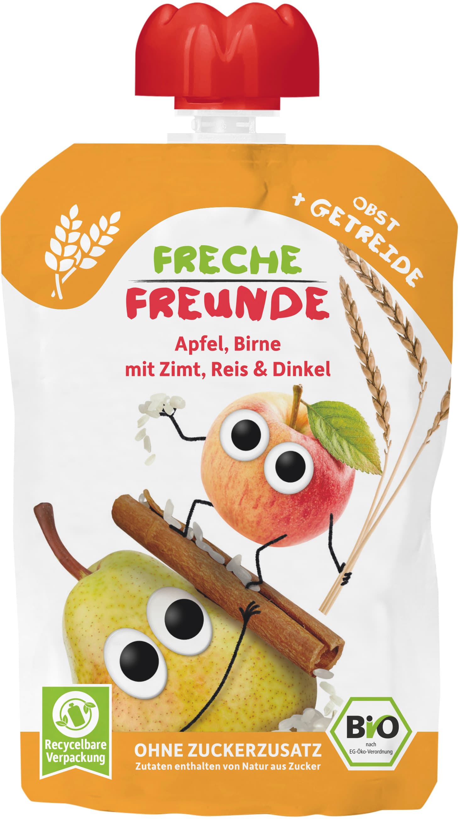 Freche Freunde Quetschie Apfel, Birne mit Zimt, Reis & Dinkel