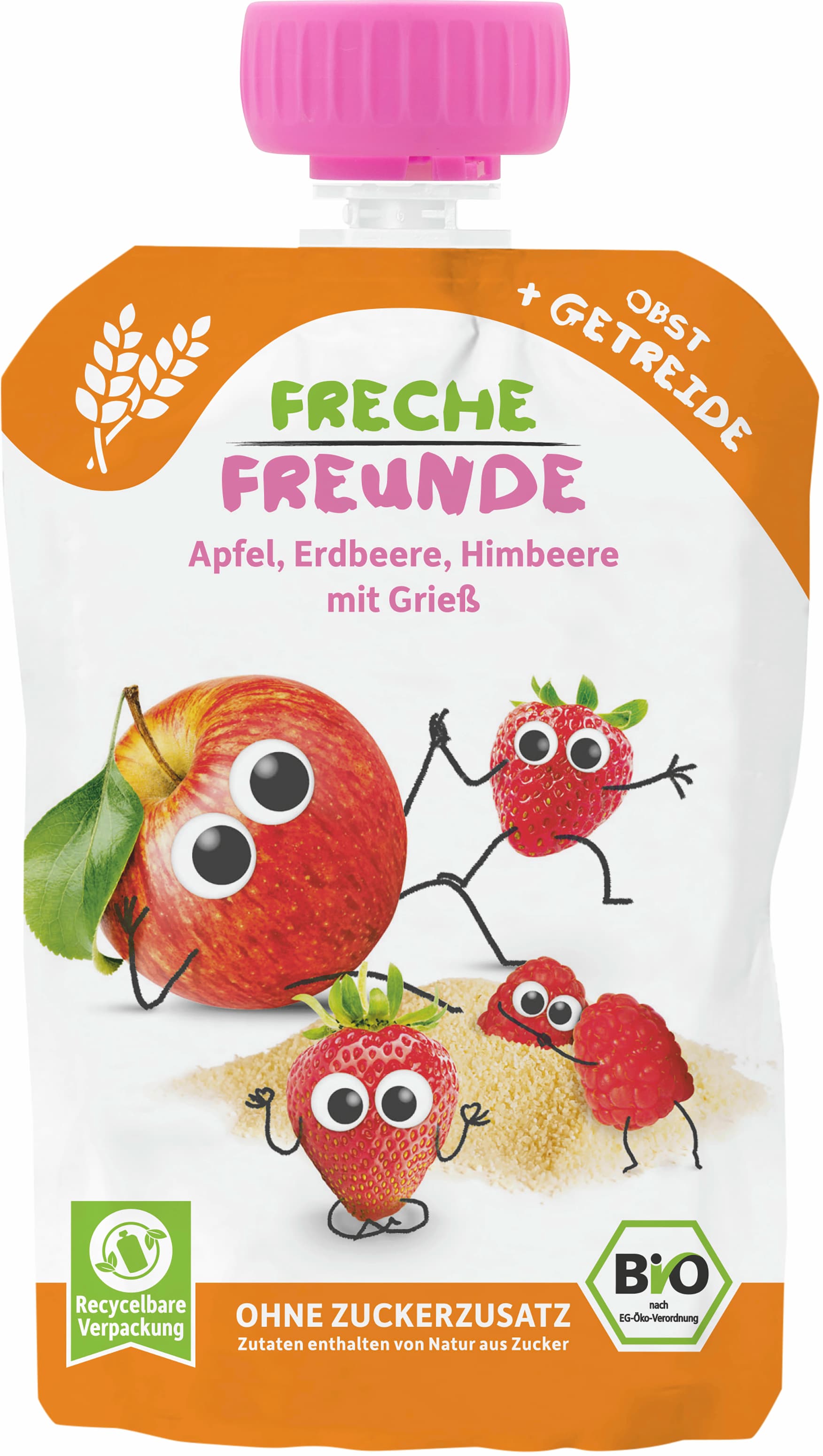 Freche Freunde Quetschie Apfel, Erdbeere, Himbeere mit Gries