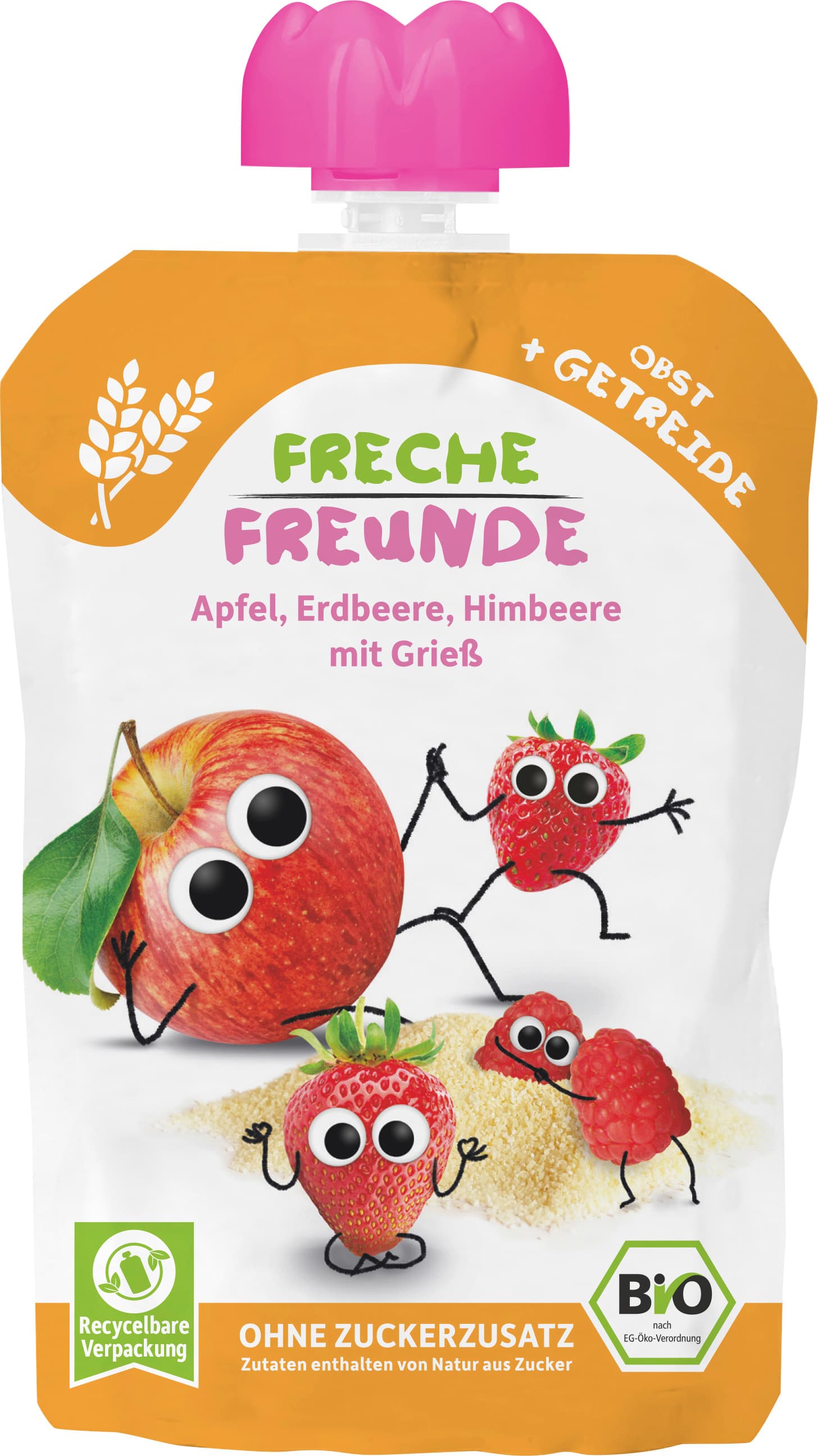 Freche Freunde Quetschie Apfel, Erdbeere, Himbeere mit Gries