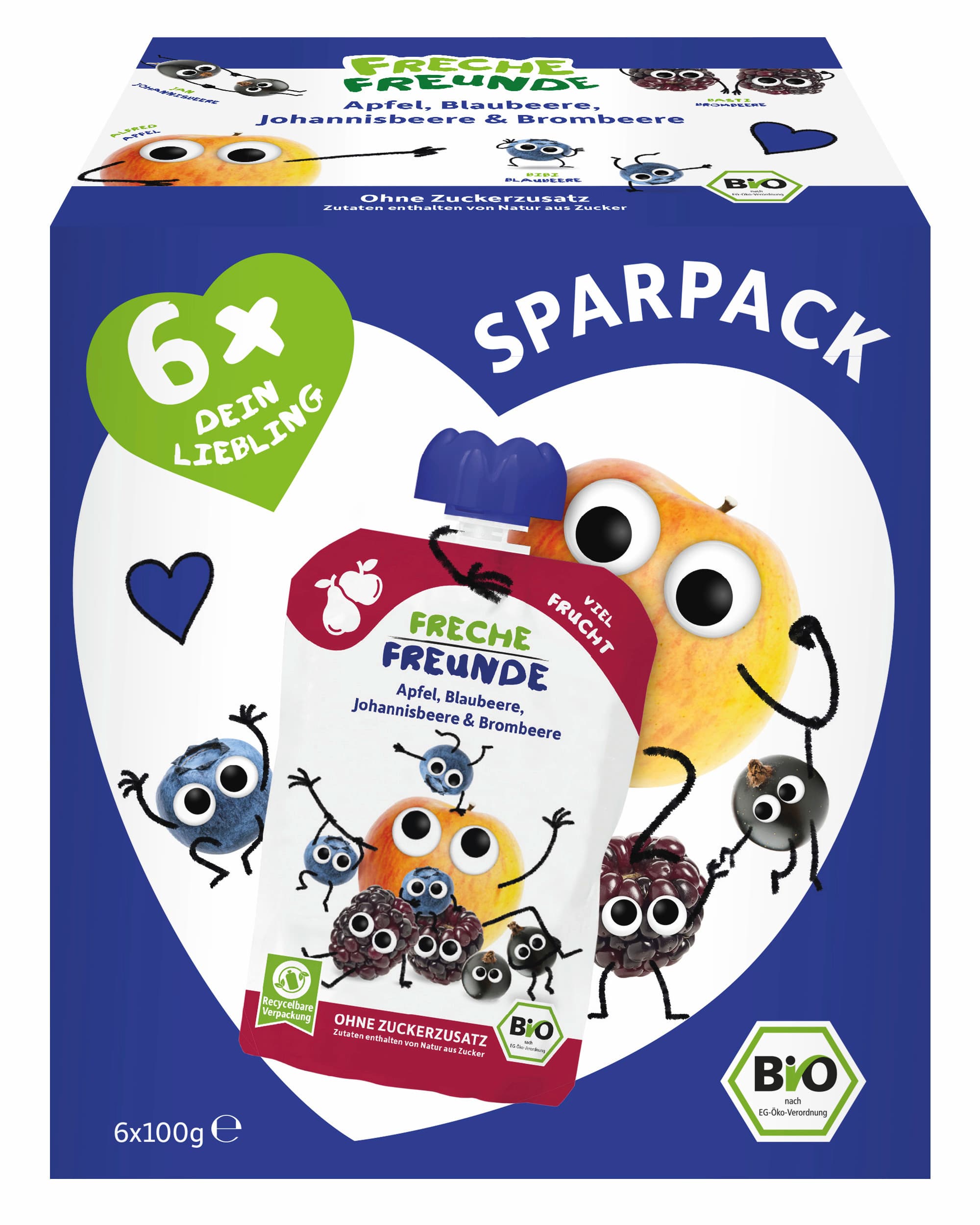 Freche Freunde Bio Quetschie Apfel, Blaubeere, Johannisbeere & Brombeere Sparpack