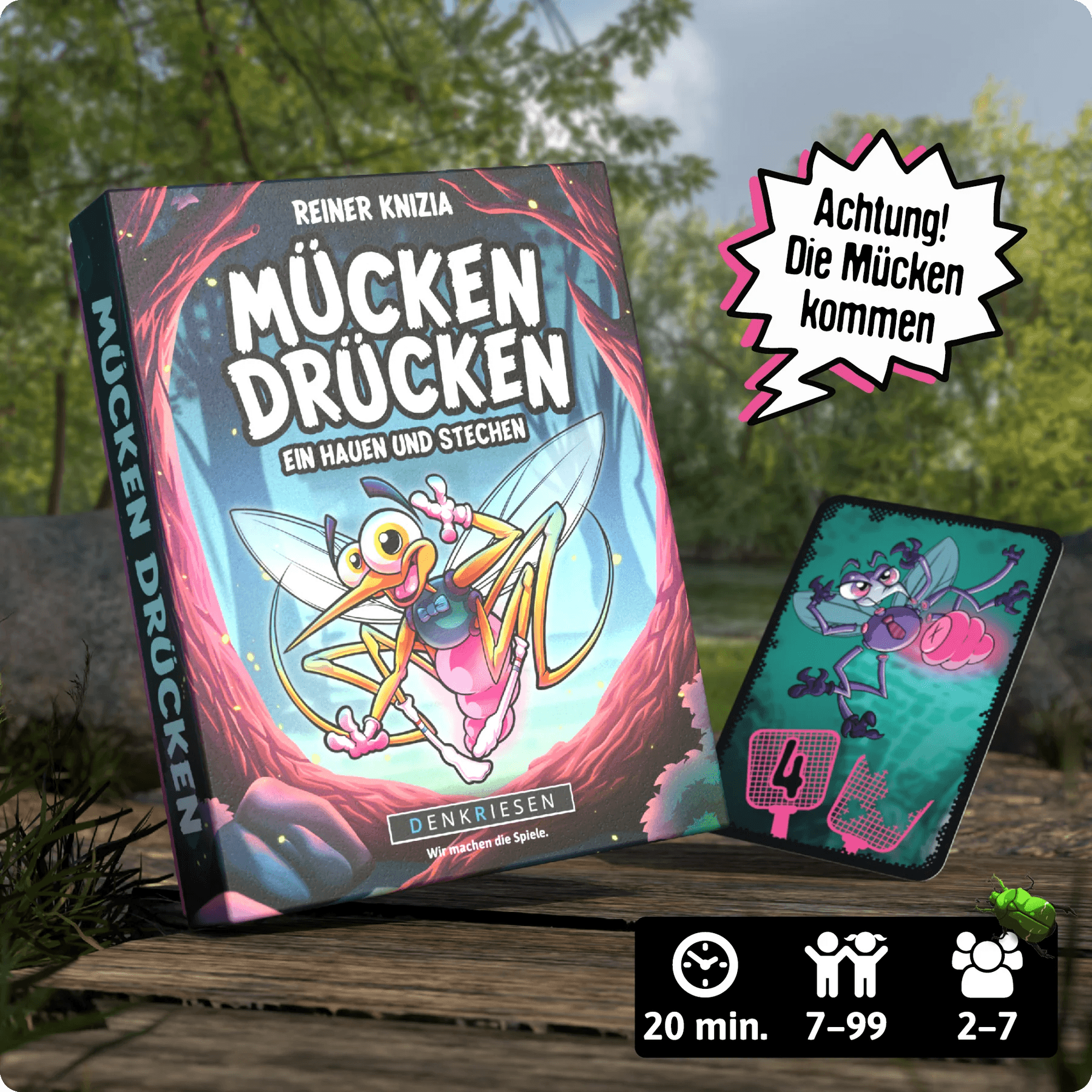Denkriesen - Mücken Drücken – Ein Hauen und Stechen Kartenspiel, schnelles Reaktionsspiel für 2–7 Spieler ab 7 Jahren