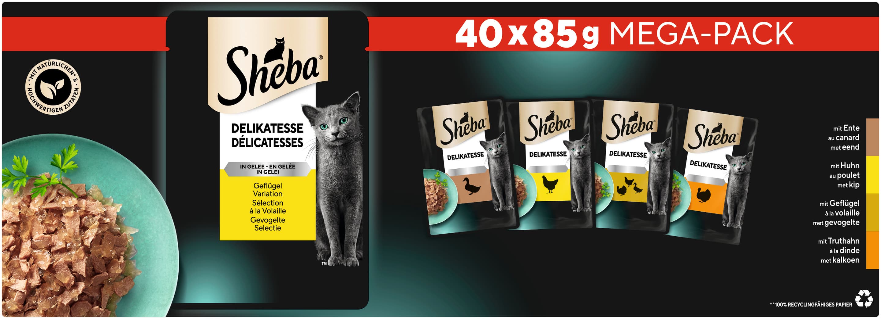 Sheba Katzennassfutter Geflügel in Gelée Mega-Pack 40x85g