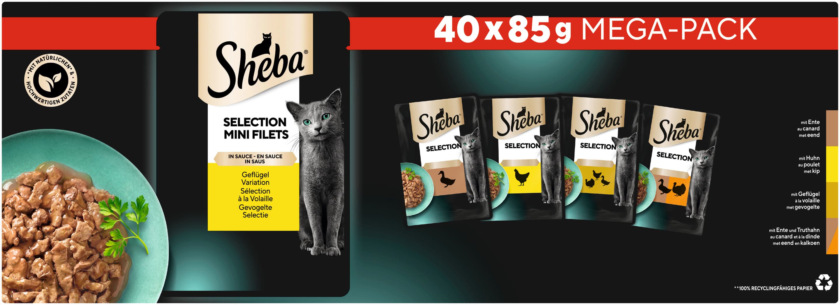 Sheba Katzennassfutter Selection in Sauce Geflügel Vorratspack 40x85g
