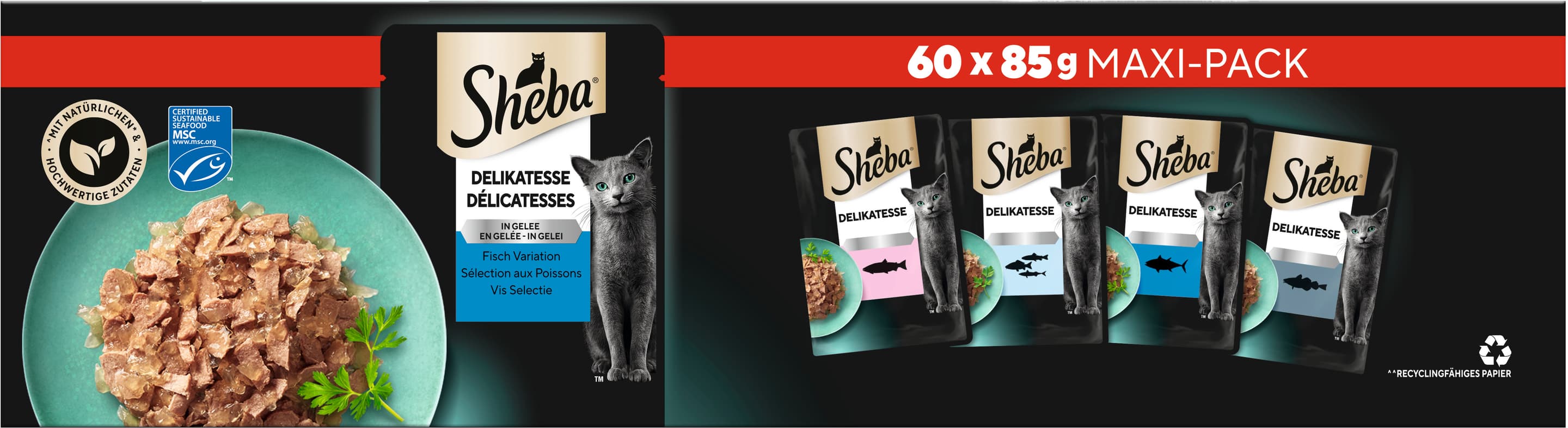 SHEBA® Maxi Pack Delikatesse in Gelee Fisch Variation 60x85g