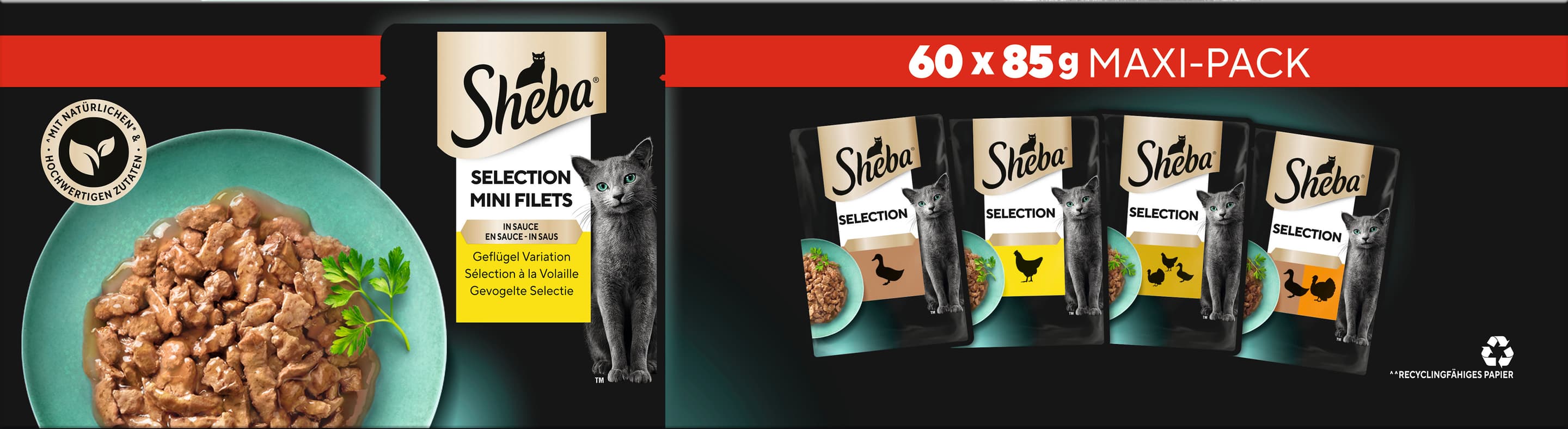SHEBA® Maxi-Pack Selection Mini Filets in Sauce Geflügel Variation 60x85g