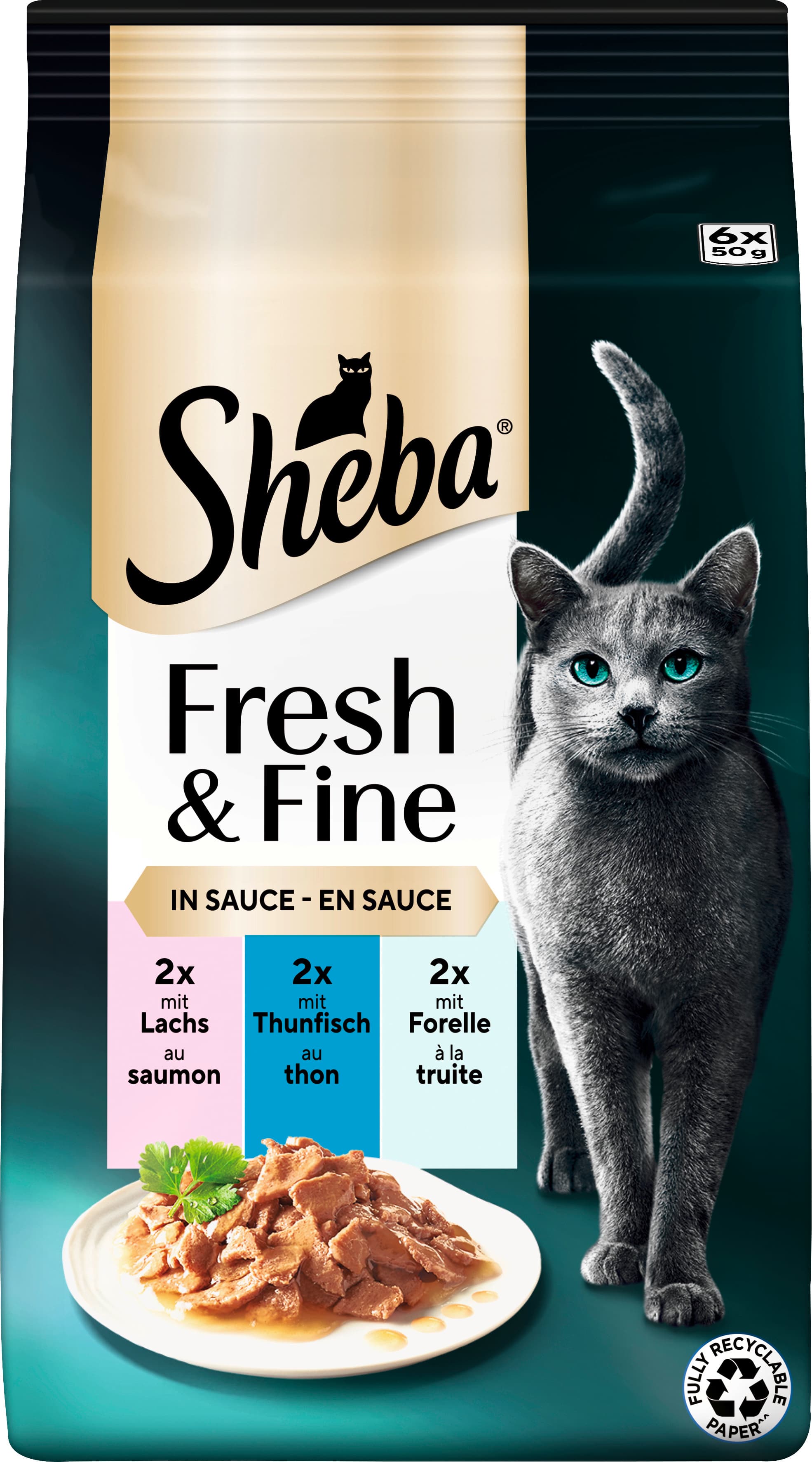 SHEBA® Fresh & Fine Multipack Lachs, Thunfisch & Forelle in Sauce MSC