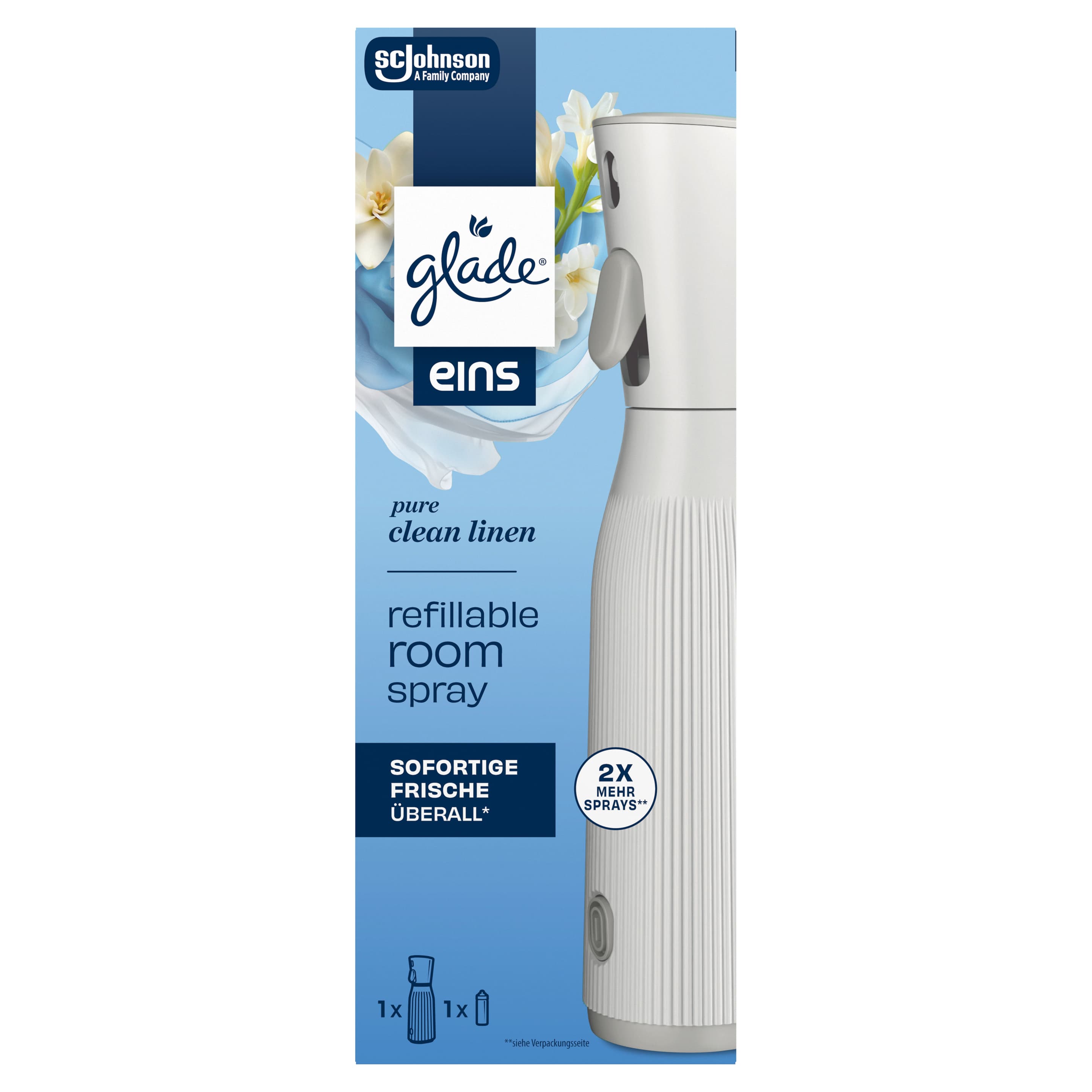 Glade® eins refillable room spray Starter Set Pure Clean Linen