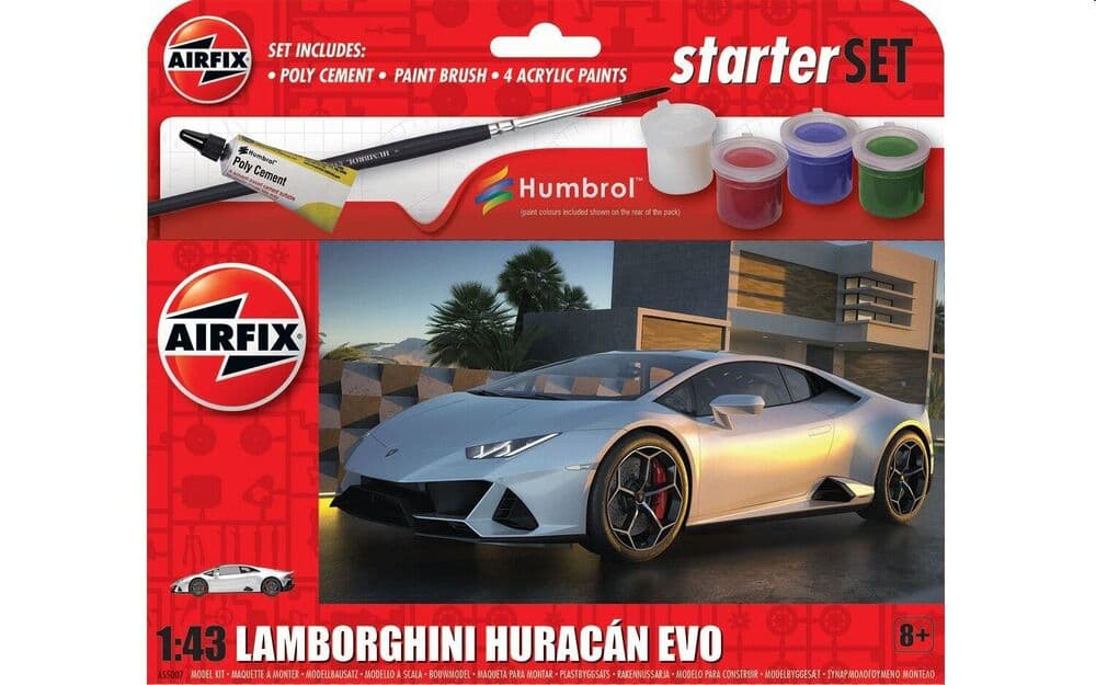 Airfix Starter Set Lamborghini Huracan Modellbausatz 1:43 mit Zubehör