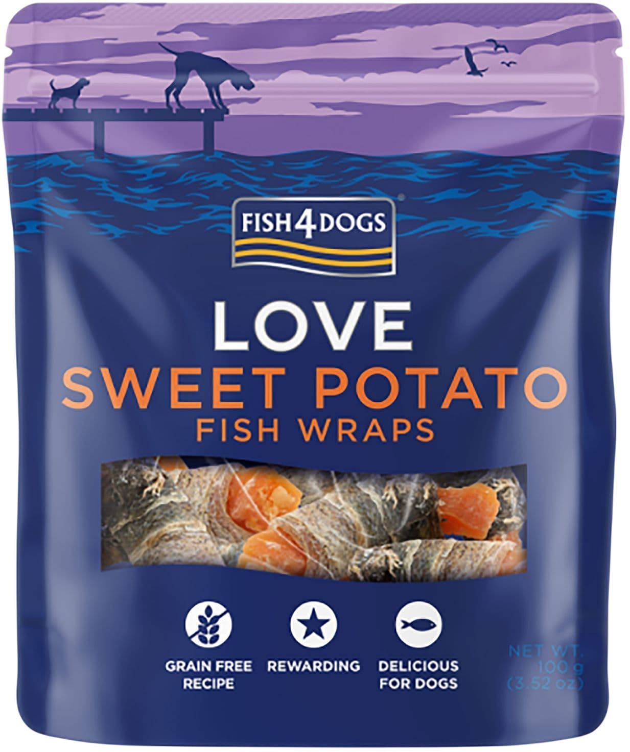 FISH4DOGS Hundesnack Love Süßkartoffel Fisch Wraps
