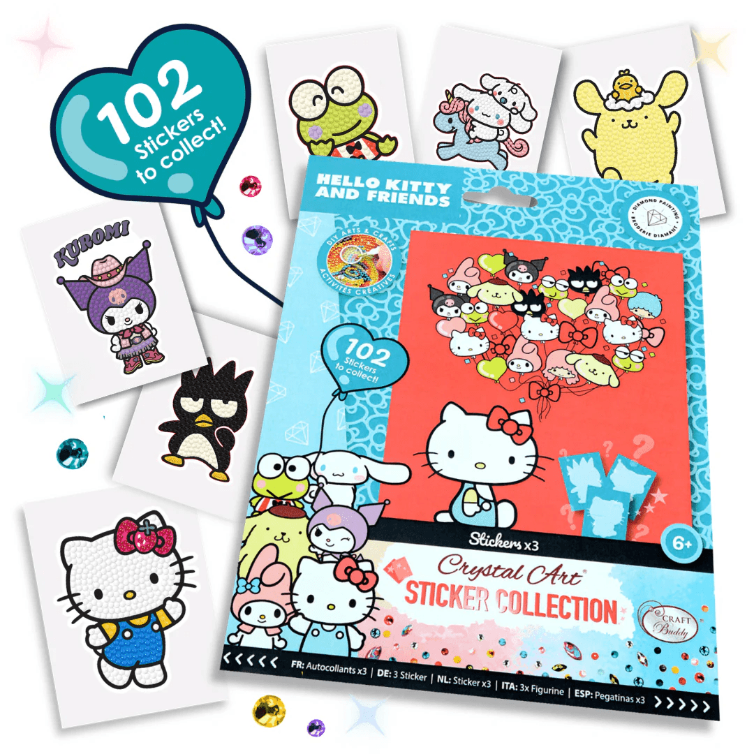 Craft Buddy - Crystal Art Diamond Painting Hello Kitty Crystal Art Sticker Pack – 3 zufällige Sticker