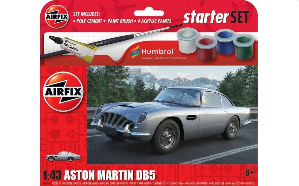 Airfix Starter Set Aston Martin DB5 Modellbausatz 1:43 mit Farben, Kleber und Pinsel