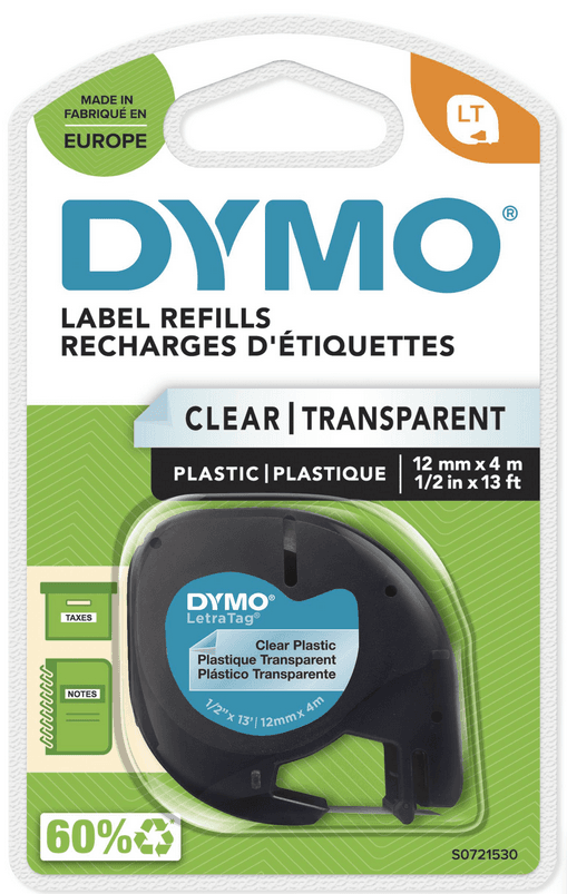 DYMO® Original Schriftband für LetraTag® Plastik s/t 12mm x 4m