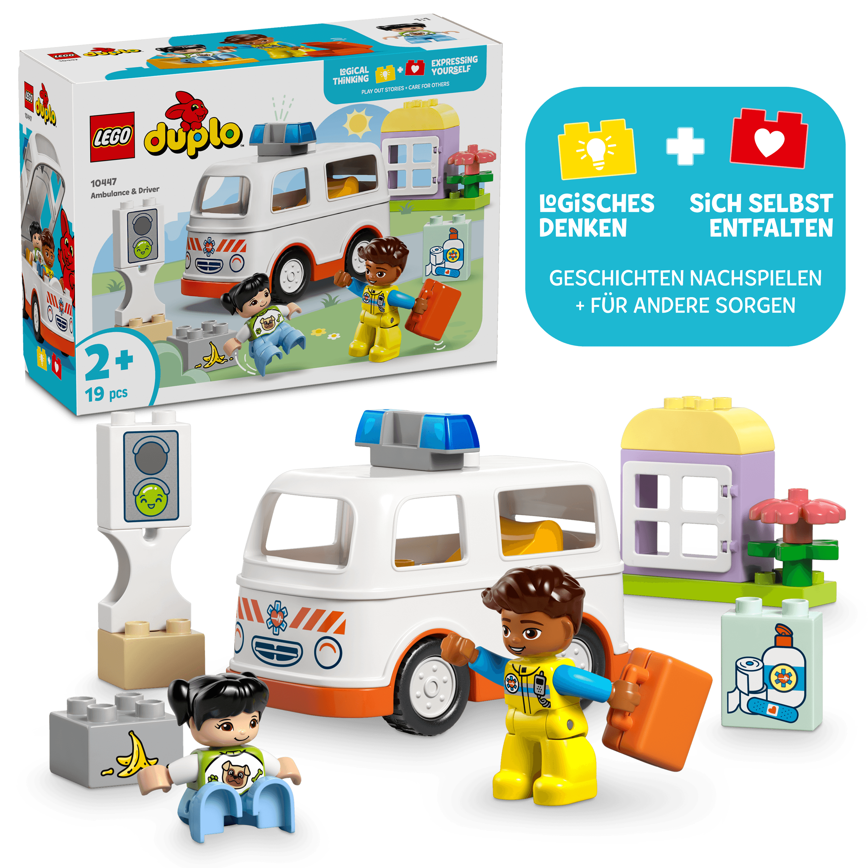 LEGO DUPLO Rettungswagen mit Fahrer, Lernspielzeug für Kleinkinder 10447
