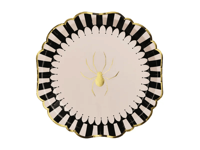 PartyDeco Pappteller Spinne 23 cm, schwarz-beige-gold, 6 Stück