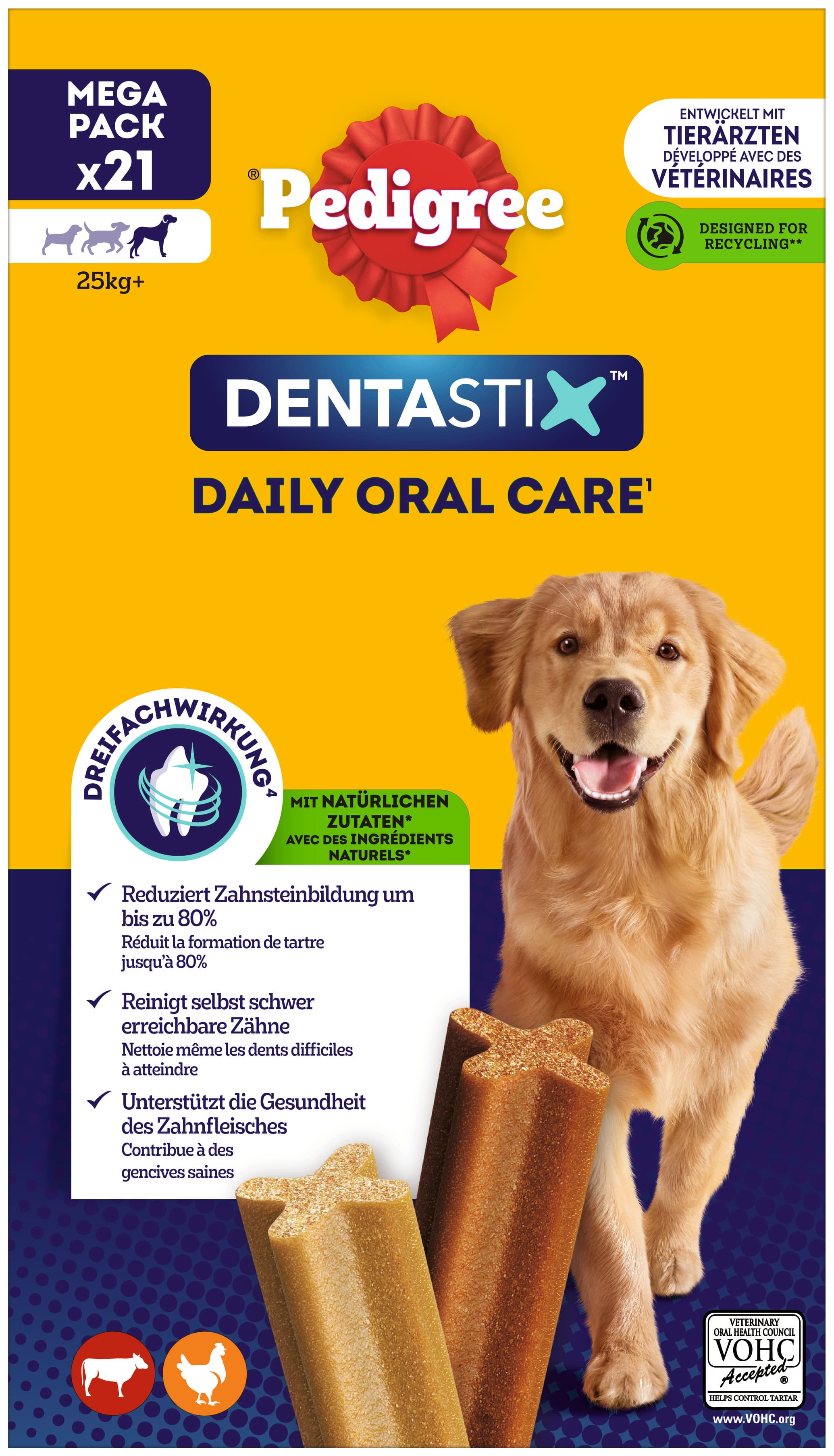 PEDIGREE® DENTASTIX™ Cuidado Bucal Diario , Cartón Múltiple Grande, 25 kg+, 3 x 7 piezas