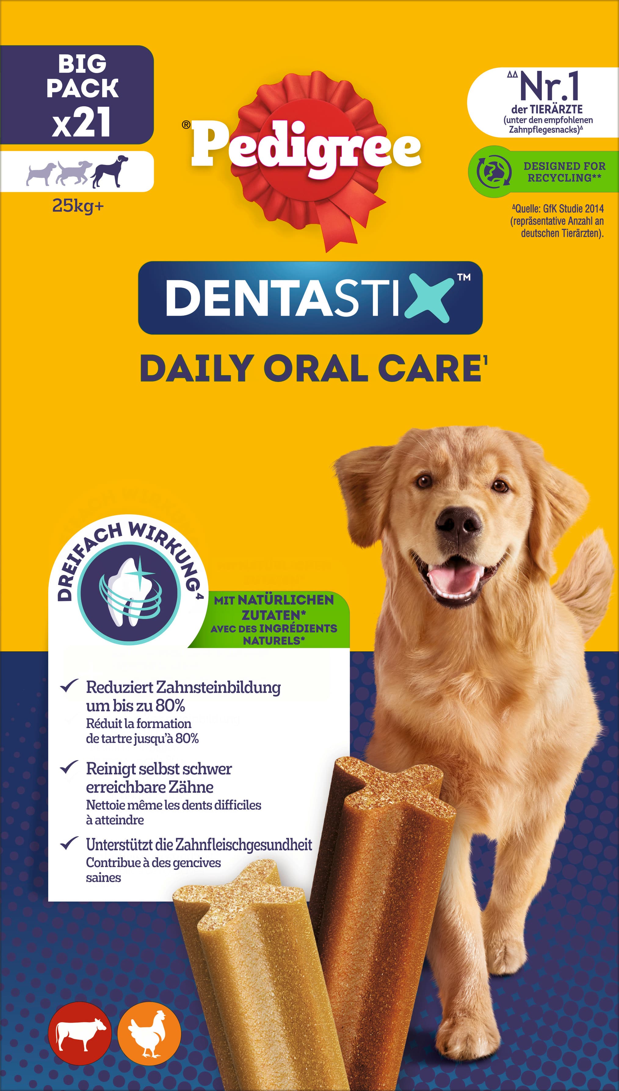 PEDIGREE® DENTASTIX™ Denná ústna starostlivosť Kartónové viacbalenie Veľké balenie 25 kg+ 3x7 kusov