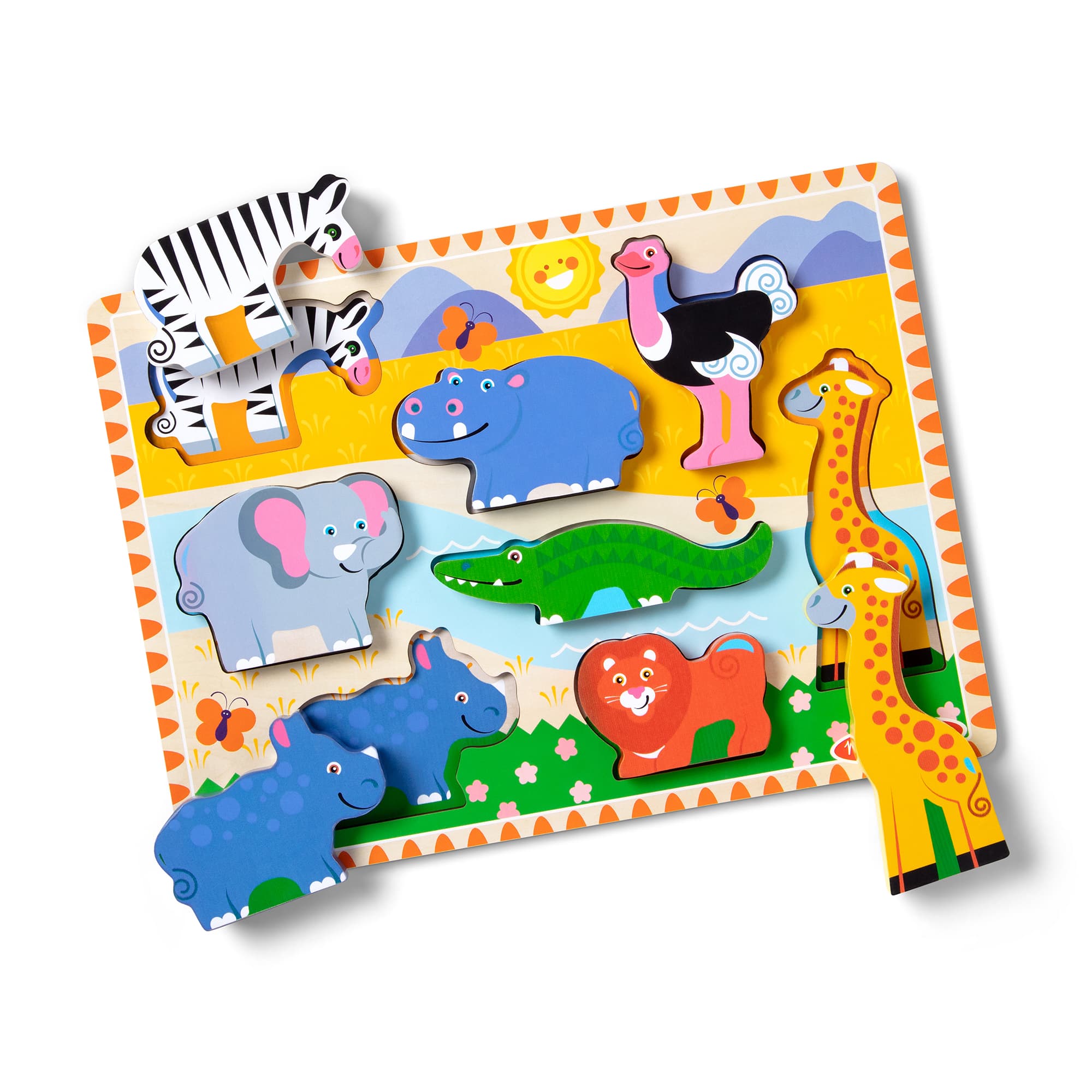 Melissa & Doug Safari Chunky Puzzle aus Holz mit 8 Tierfiguren ab 2 Jahren