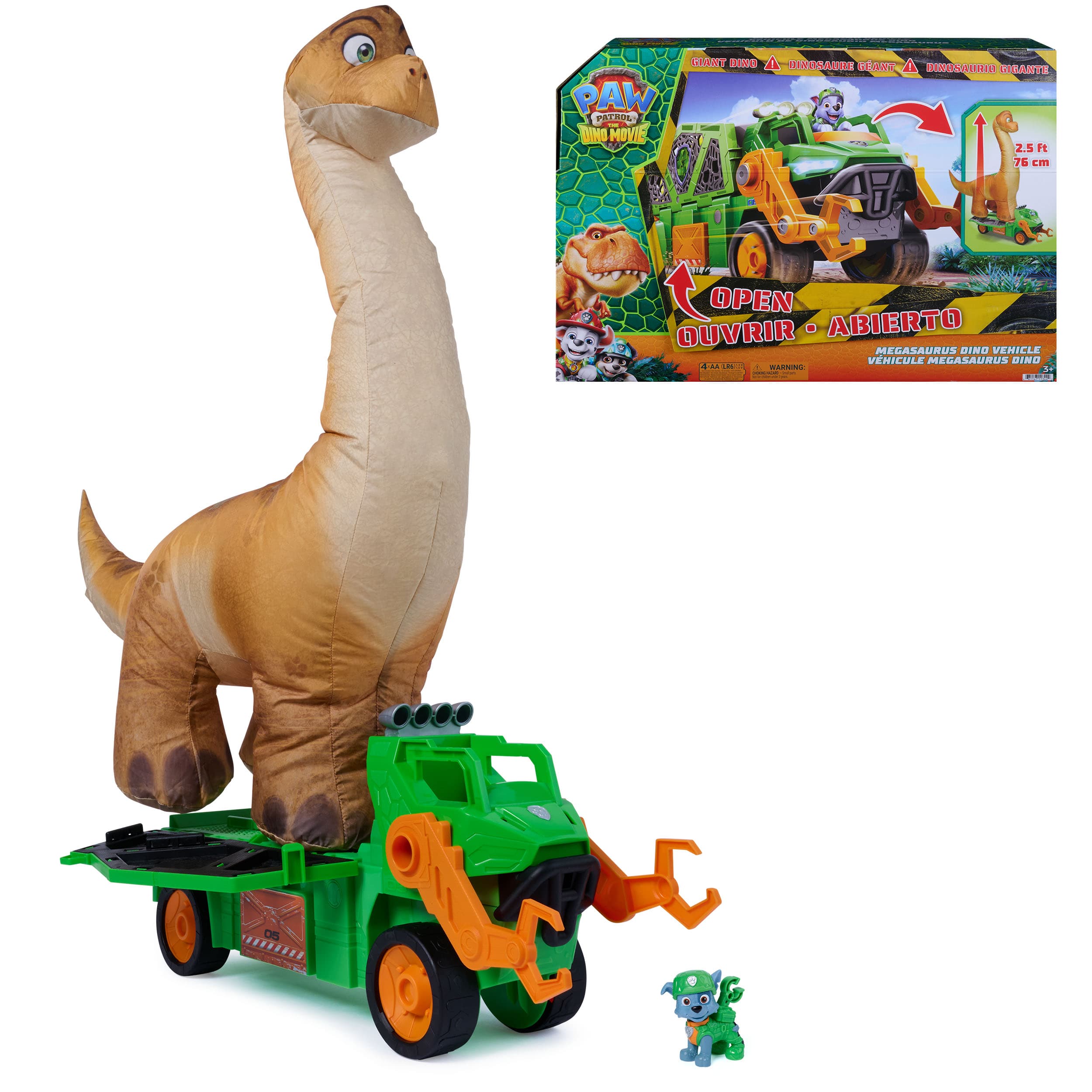 PAW Patrol: Der Dino Film, Rockys Megasaurus Transport-Fahrzeug, per Knopfdruck aufblasbarer Dino