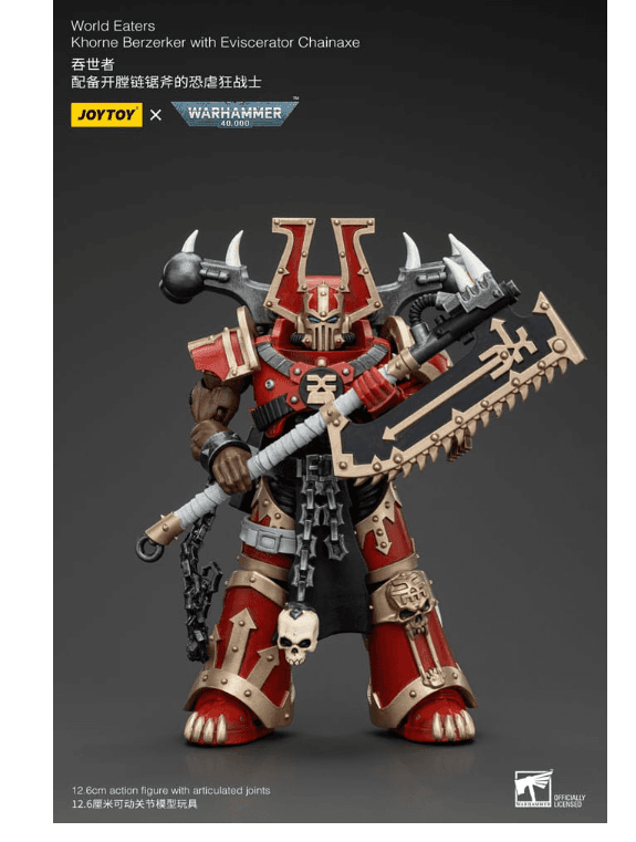 JOY TOY Warhammer 40K World Eaters Khorne Berzerker mit Eviscerator Chainaxe 1/18 Figur