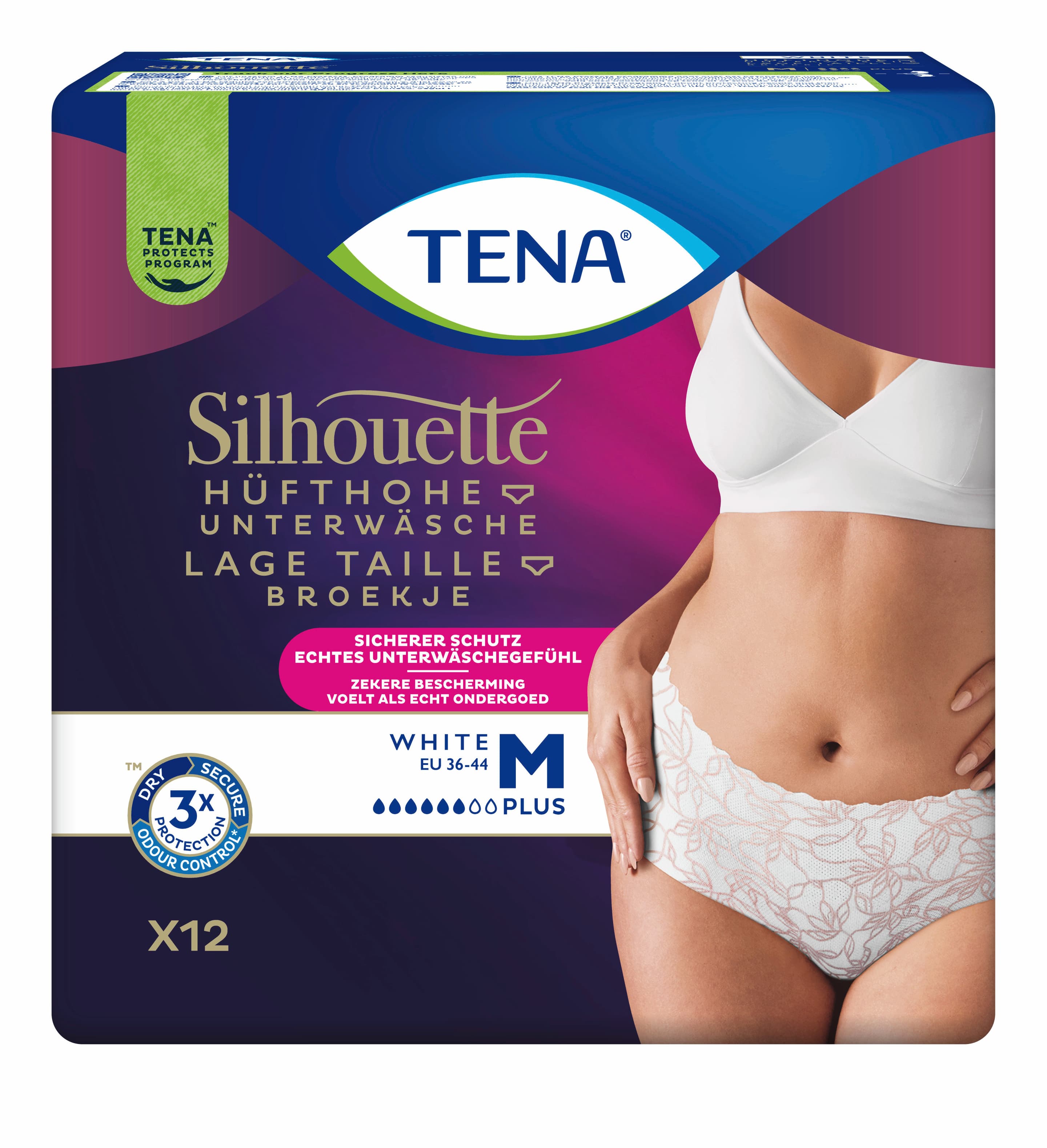 Tena Silhouette Hüfthohe Unterwäsche Plus Weiß Gr. M