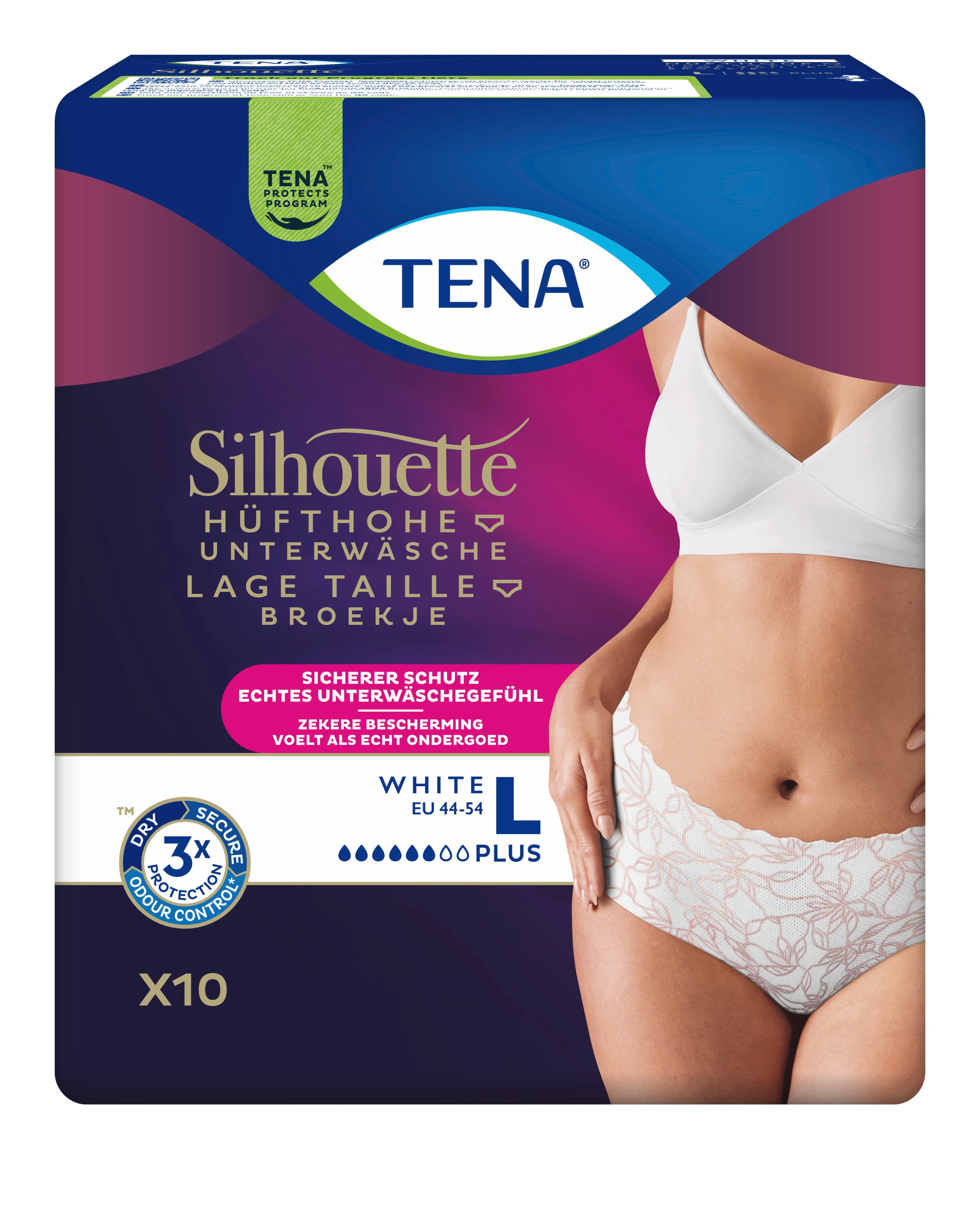 Tena Silhouette Hüfthohe Unterwäsche Plus Weiß Gr. L