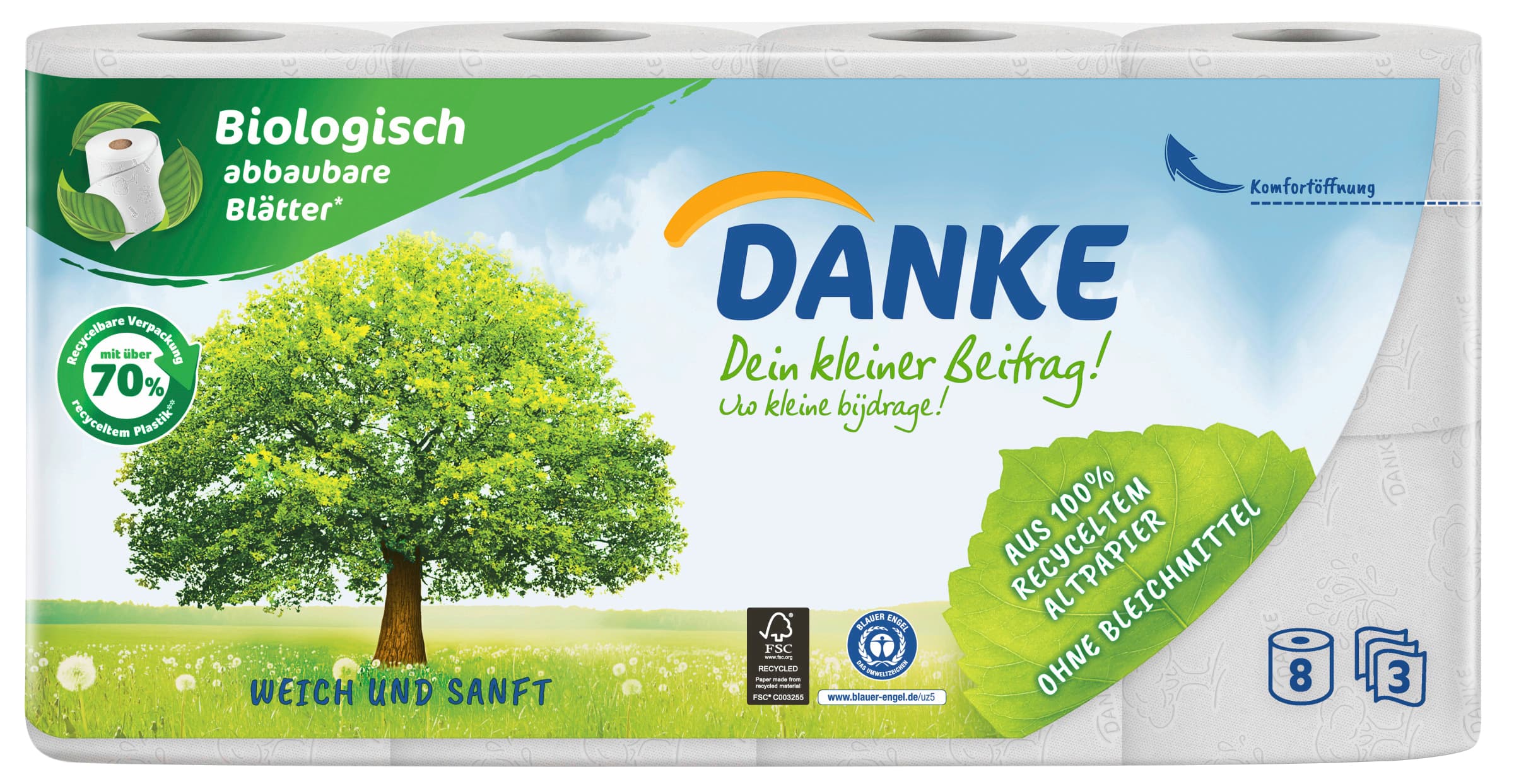 DANKE Toilettenpapier Recycling 3-lagig